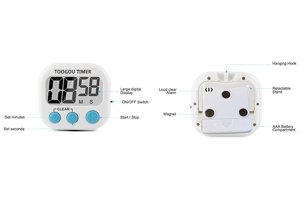 Large LCD Digital Timer Loud Alarm Magnetic Kitchen Cooking Count-Down Up CA