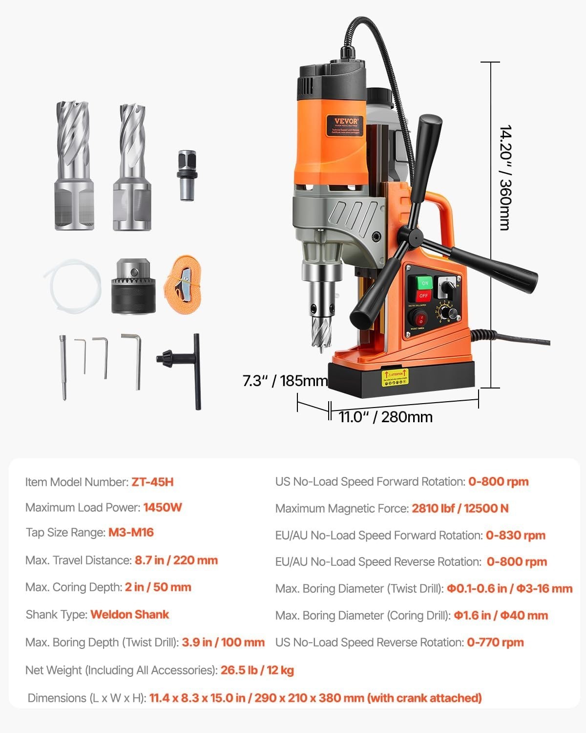 Ultimate 1450W Electric Mag Drill – 1.6in Boring, 2810lbf Power, Portable Design