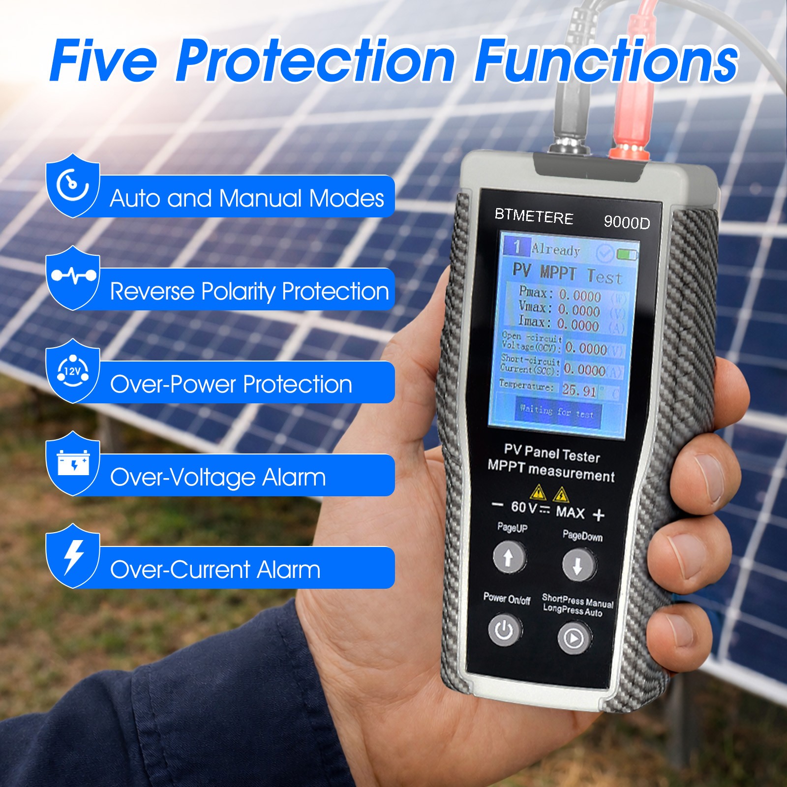800W MPPT Solar Panel Tester Photovoltaic Panel Multimeter For 60V/35A PV Module