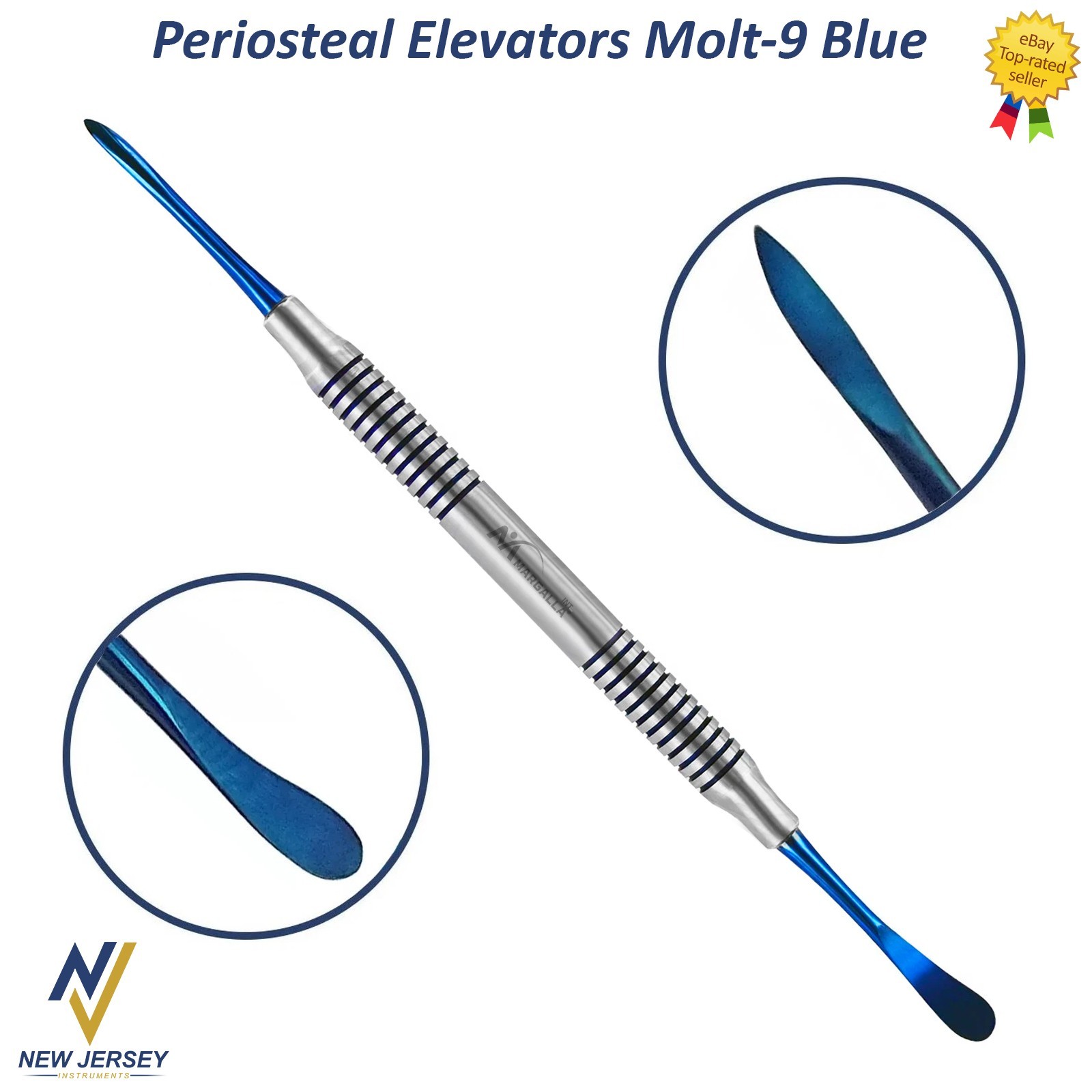 Dental Periosteal Elevator Molt # 9 Blue Titanium Coated Double Ended German Gr
