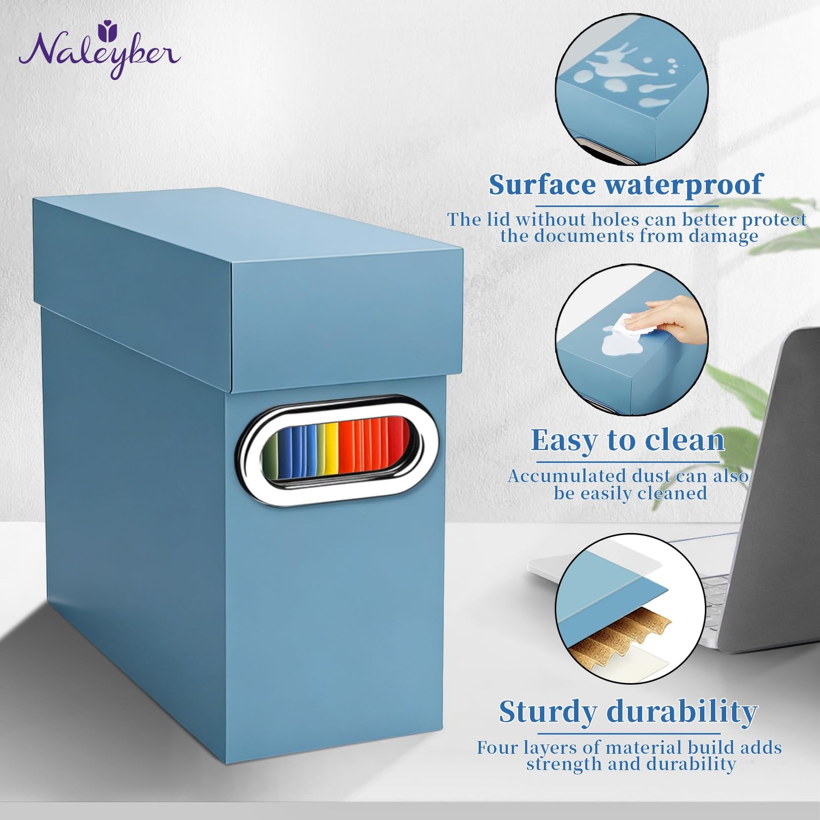 Naleyber File Organizer Box with Lid & Handle, Thickened 2 Pack, Dusty Blue