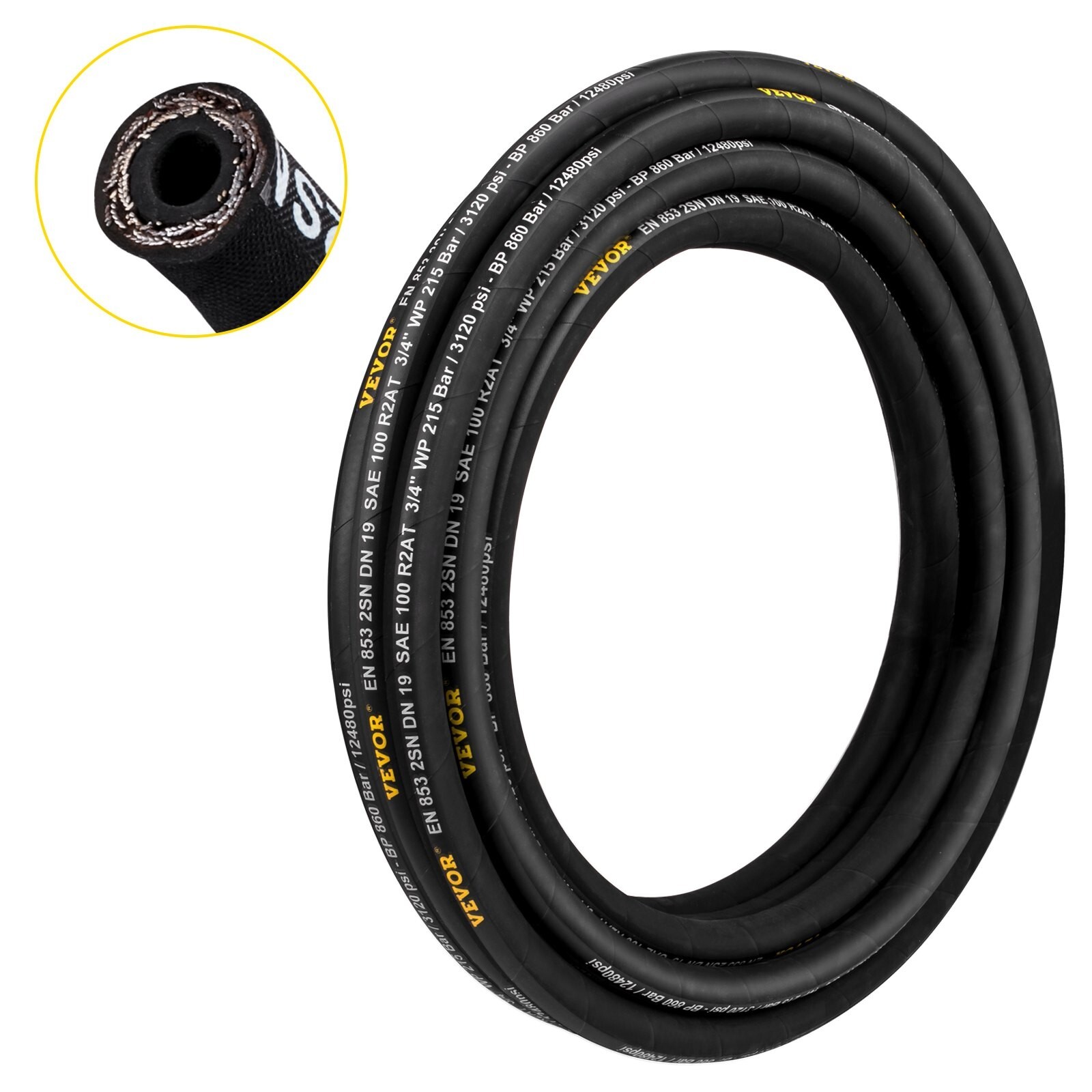 Hydraulic Hose 3/8 inch x 100 , Coiled Hydraulic Hose 4800 PSI, Rubber Oil HosE