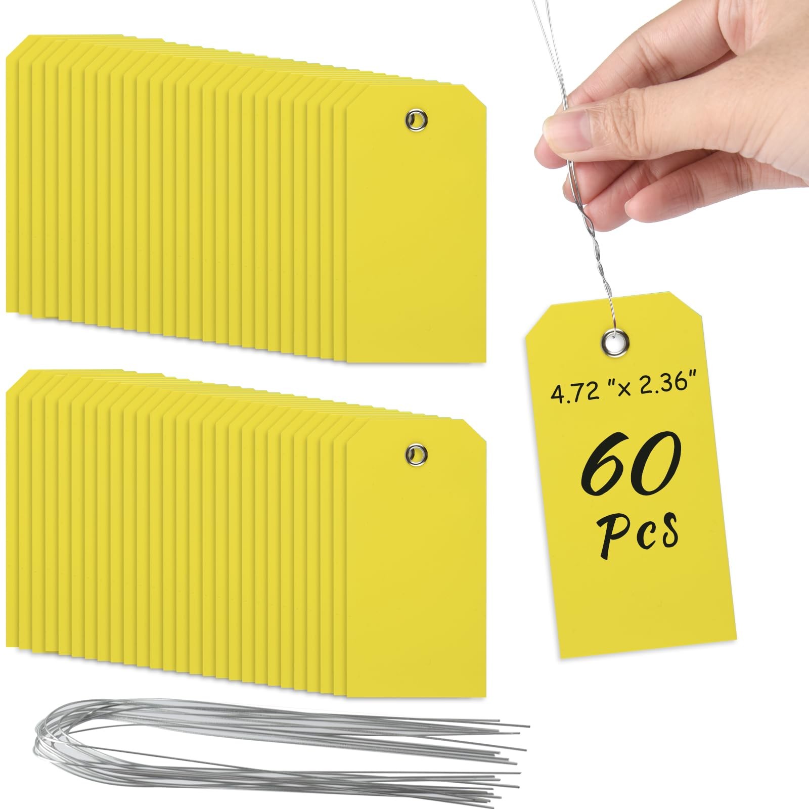 Yellow Shipping Tags with String Waterproof Labels 4 3/4 x 2 3/8 in 60 Pcs