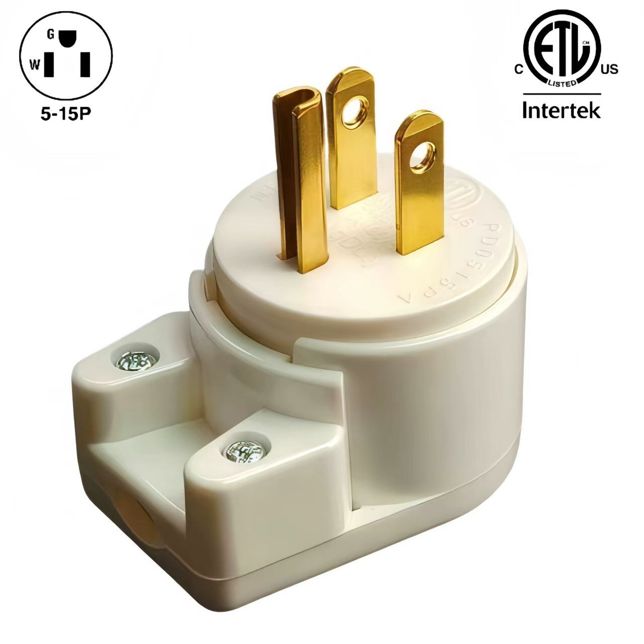 USA Canada 90 Degree Male Plug Nema 5-15P 3 Pole Angle DIY, 15A 125V ETL Listed
