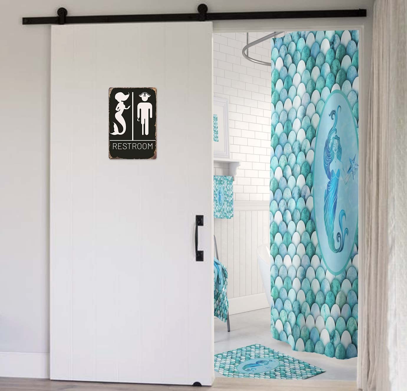 Nautical Restroom Sign – Pirate and Mermaid 12 inches x 8 inches, Vintage