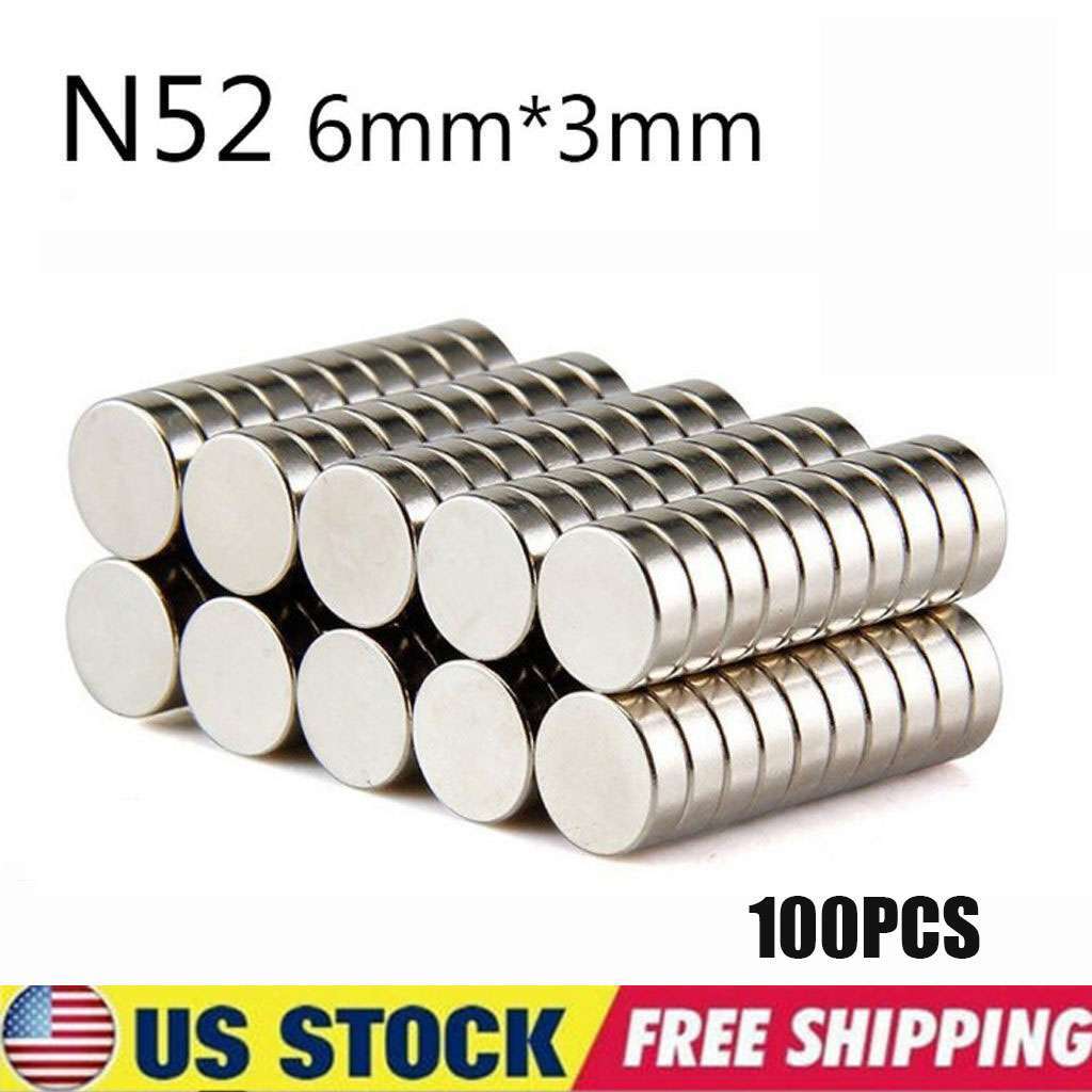 100 pcs 6mm x 3mm 1/4″x1/8″ N52 Strong Round Disc Rare Earth Neodymium Magnet