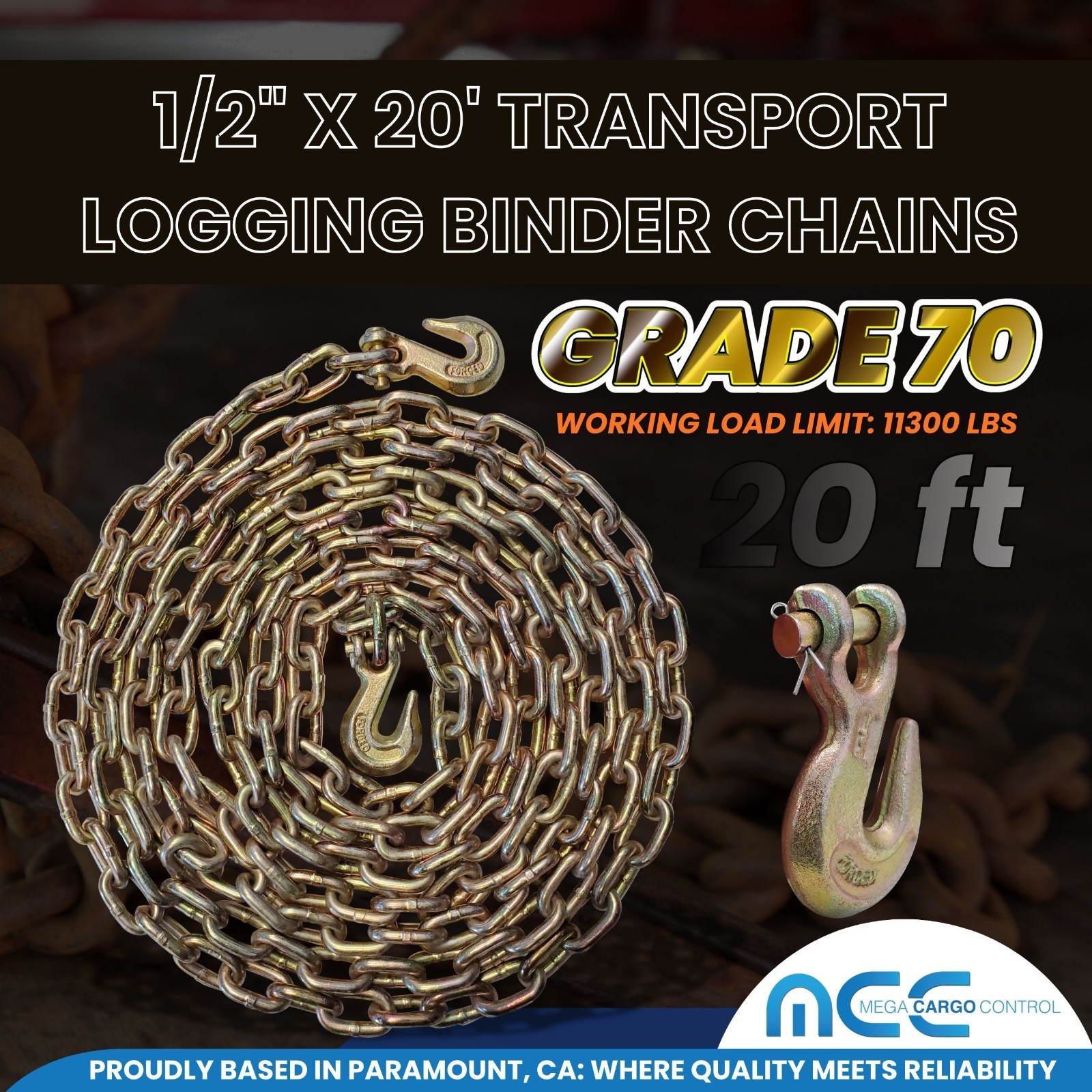 G70 Heavy Duty 5/16″ 3/8″ 1/2″ x 20′ Tow Chain Binder Flatbed Trailer Transport