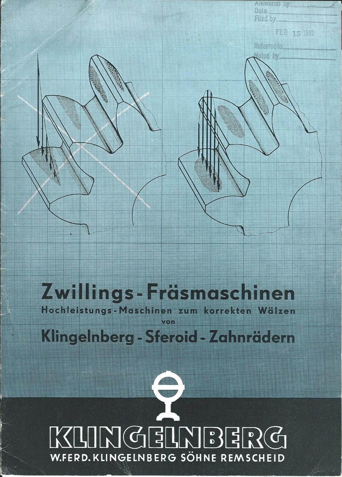 Brochure Klingelnberg BF series Twin Milling Machine Rolling Gears 1952 (TL155)