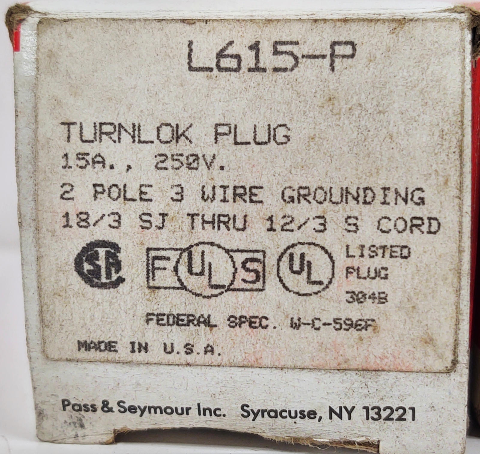 Pass & Seymour L615P 2 Pole 3 Wire 15 A 250 V Male Locking Plug
