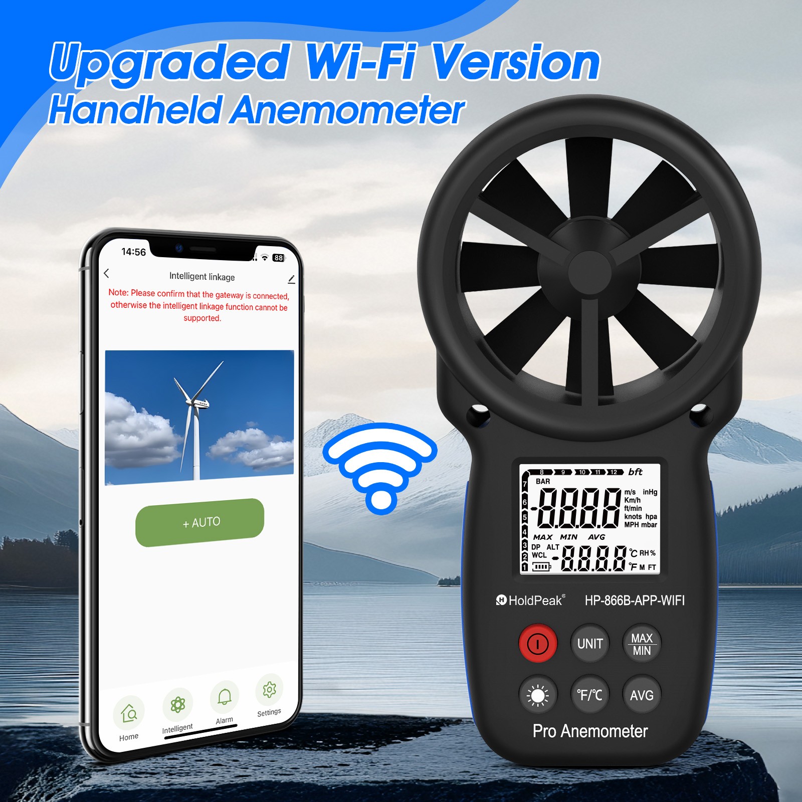 WiFi Smart Anemometer Tuya APP Wind Speed & Temp Meter Max/Min/Avg Air Flow