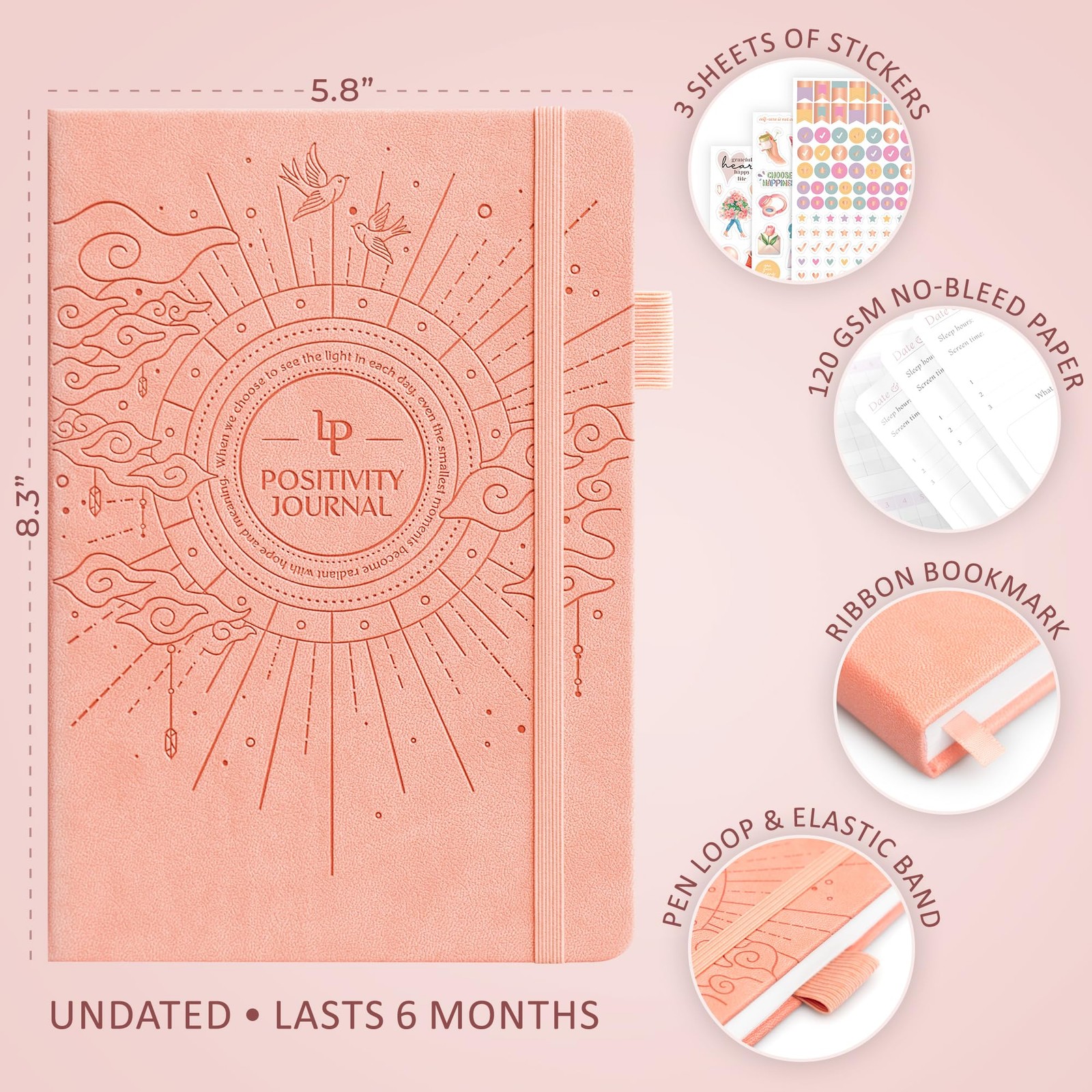 Legend Positivity Journal with Prompts – Guided A5 (5.8″ x 8.3″), Light Pink
