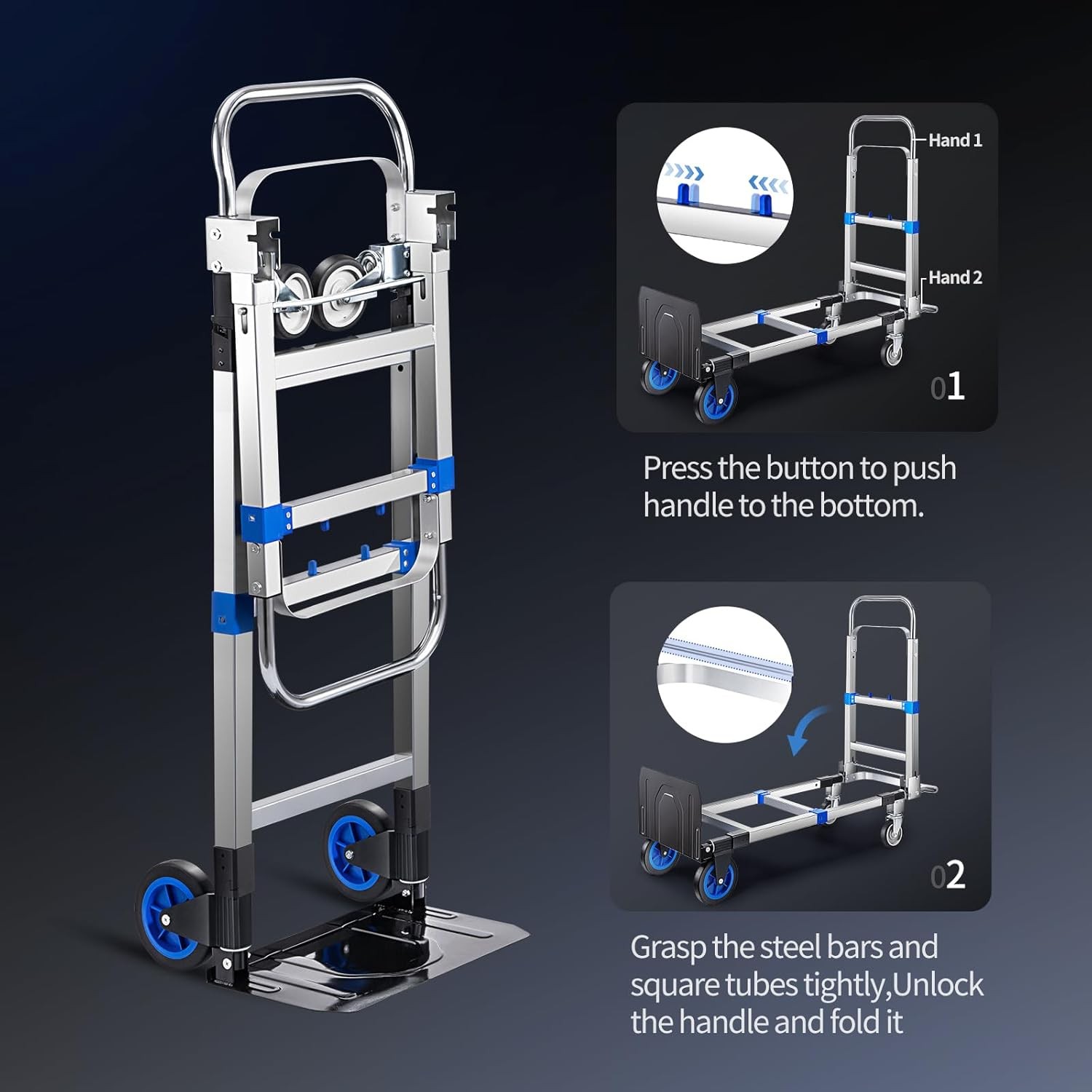 3 in 1 Heavy Duty Aluminum Convertible Hand Truck Folding Dolly Cart 660 lbs