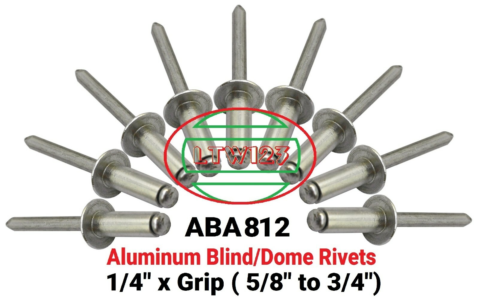 (20 Pieces) Aluminum Rivets 1/4″ x Grip (5/8″ to 3/4″) ABA 812