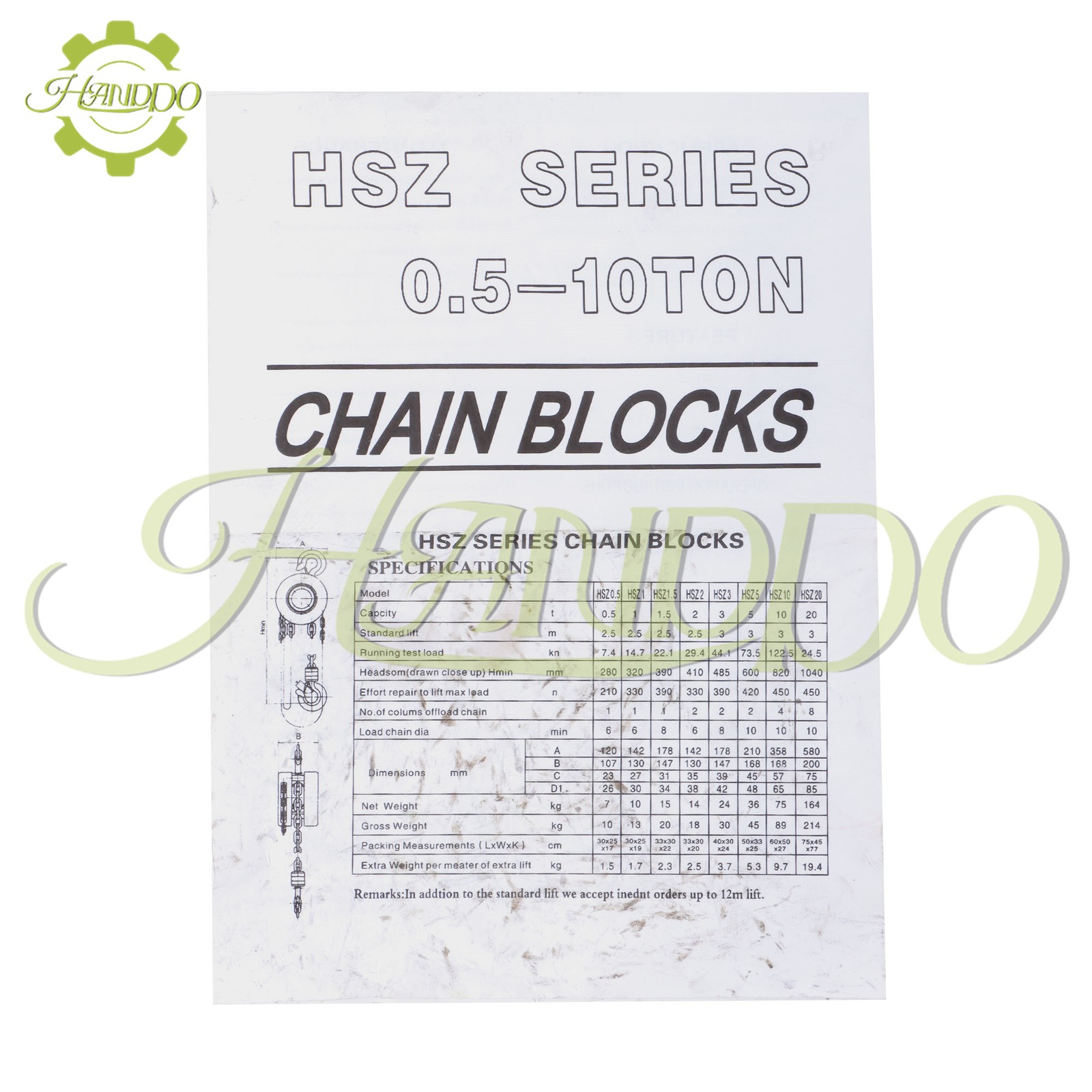 Hand Chain Hoist 1 Ton 2200 Lbs Capacity 7 Feet/2.1m with 2 Heavy Duty Hooks