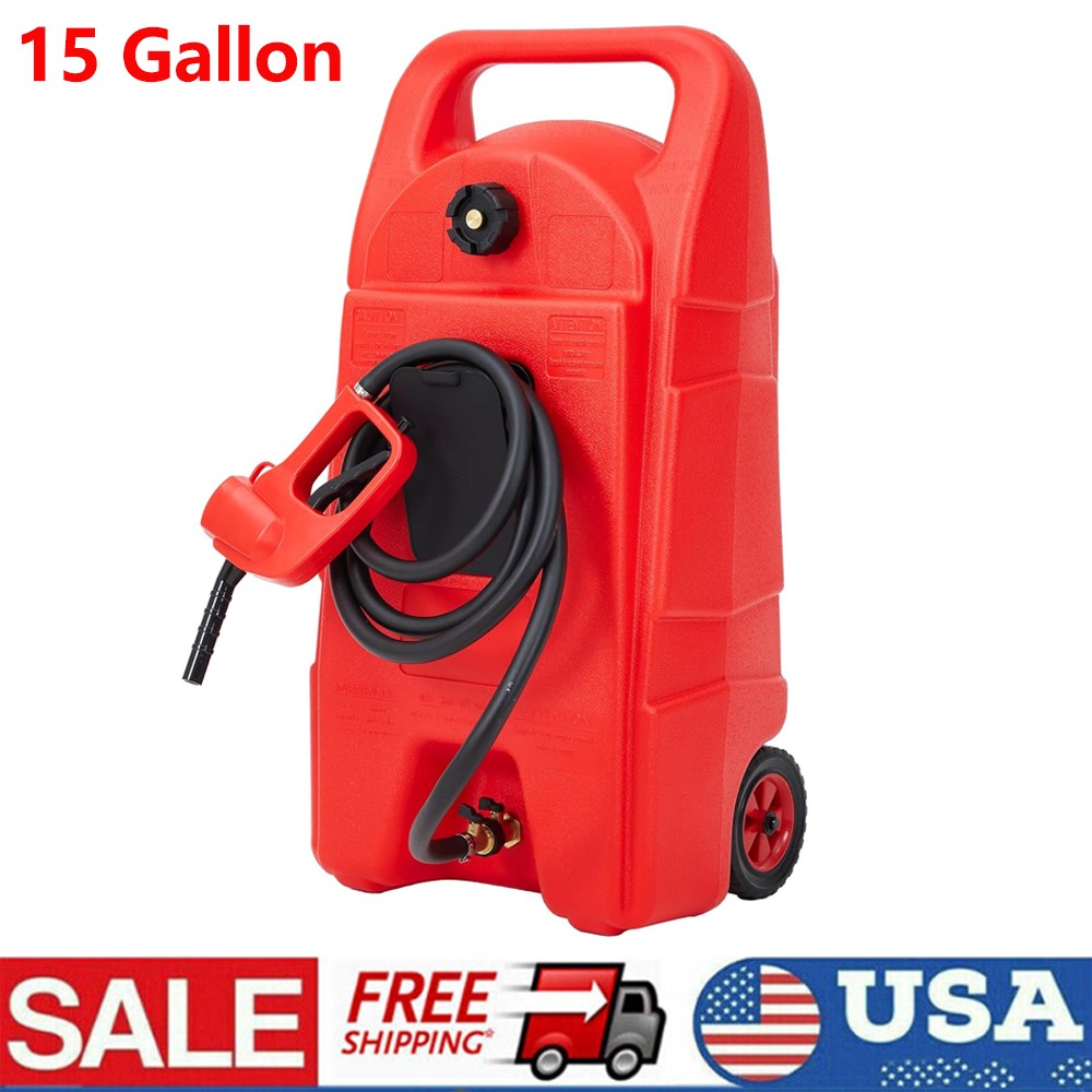15 Gal Fuel Caddy Gas Fuel Tank on Wheels ,Gas Can with Manual Transfer Pump US