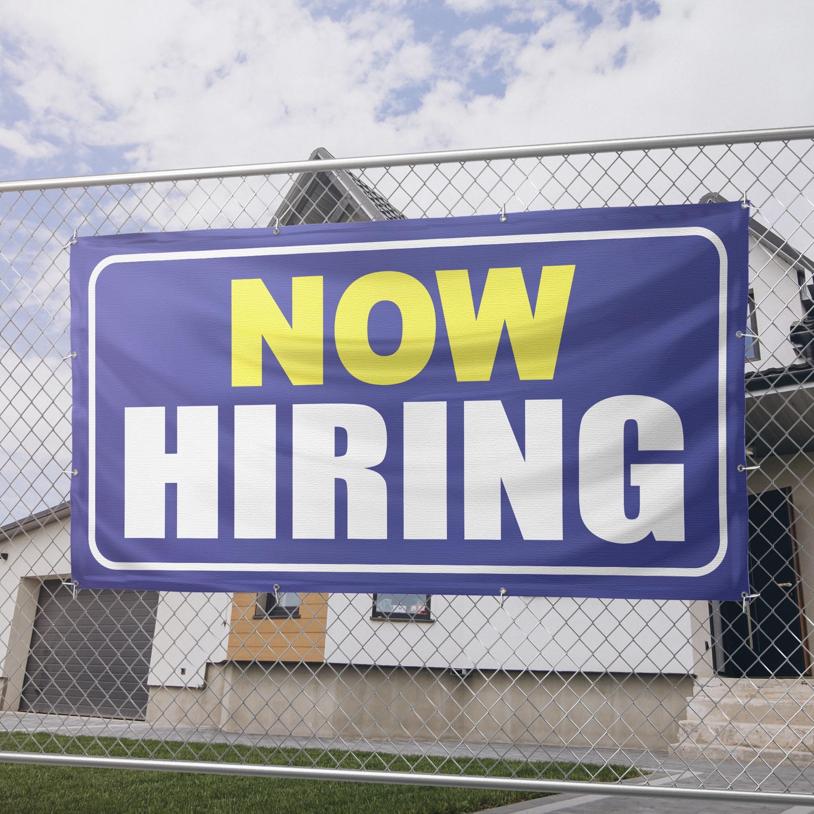 Now Hiring Vinyl Banner 13 oz Outdoor & Indoor Business Sign with Metal Grommets