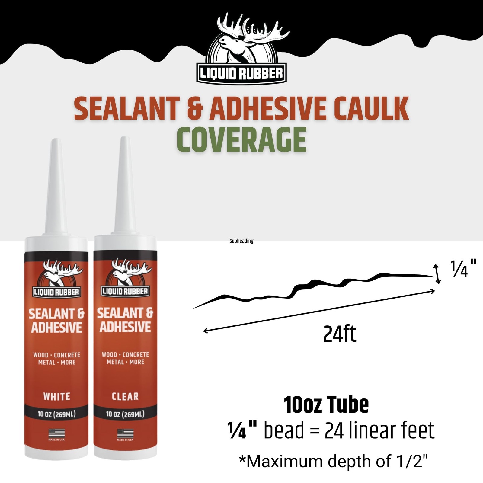 Liquid Rubber Caulk – Hybrid Adhesive and Protective Sealant, White, 1 Pack