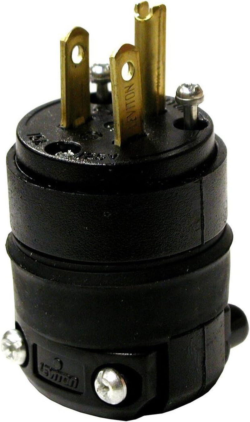 515PR 15 Amp Rubber Plug Grounded 125 Volt, 10-Pack, Black