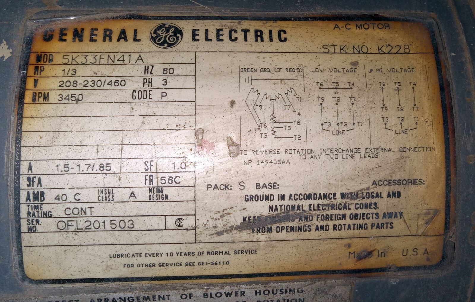 1 USED GE KINAMATIC 50HP 850/3000RPM 500V DIRECT CURRENT MOTOR ***MAKE OFFER***