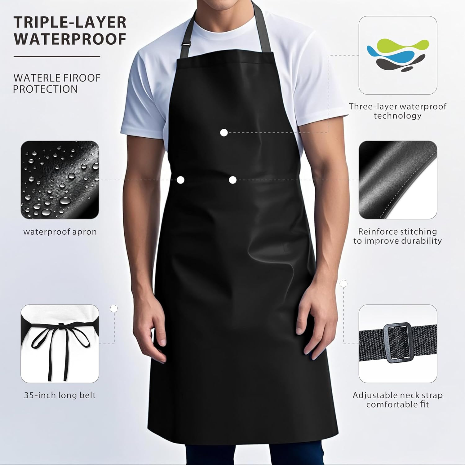Heavy-Duty Waterproof Apron, Chemical Resistant Rubber Vinyl for Industrial, Lab