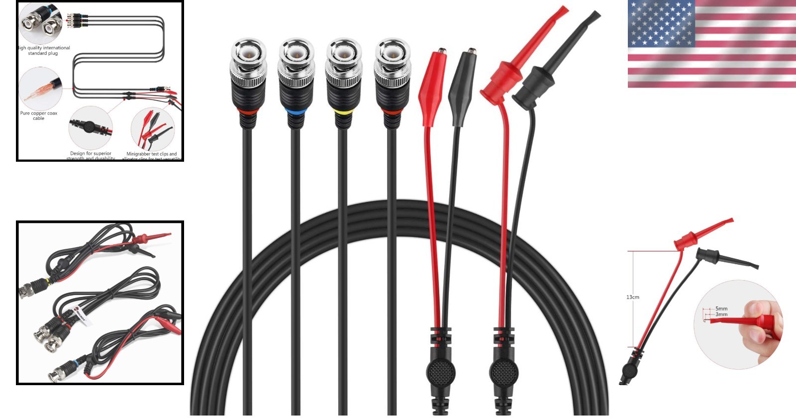 Versatile BNC to Alligator Clips & Mini Clips Set – 9.84 Ft Coaxial Cables