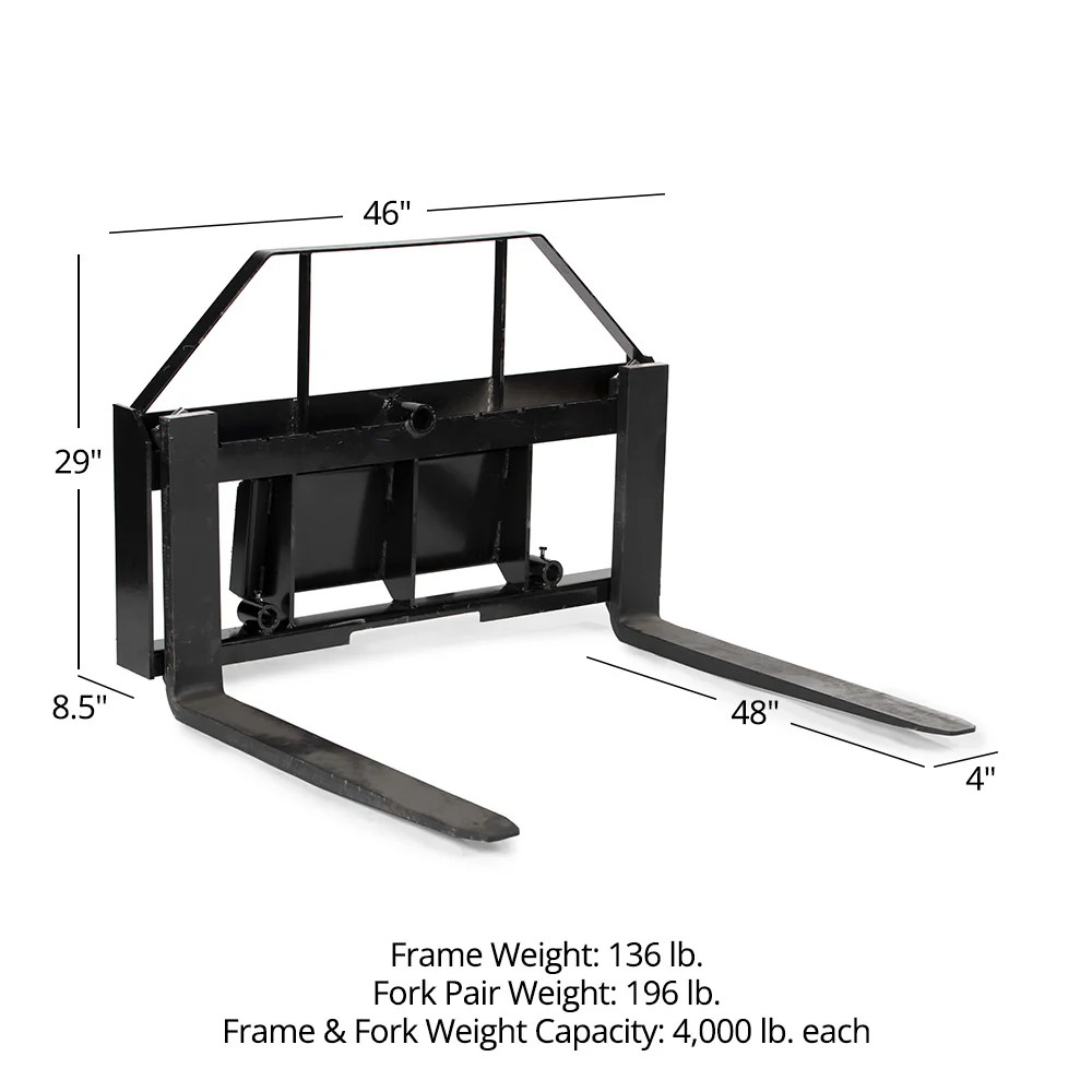 Titan Attachments Mini Skid Steer Pallet Fork Attachment, 48″ Fork Blades