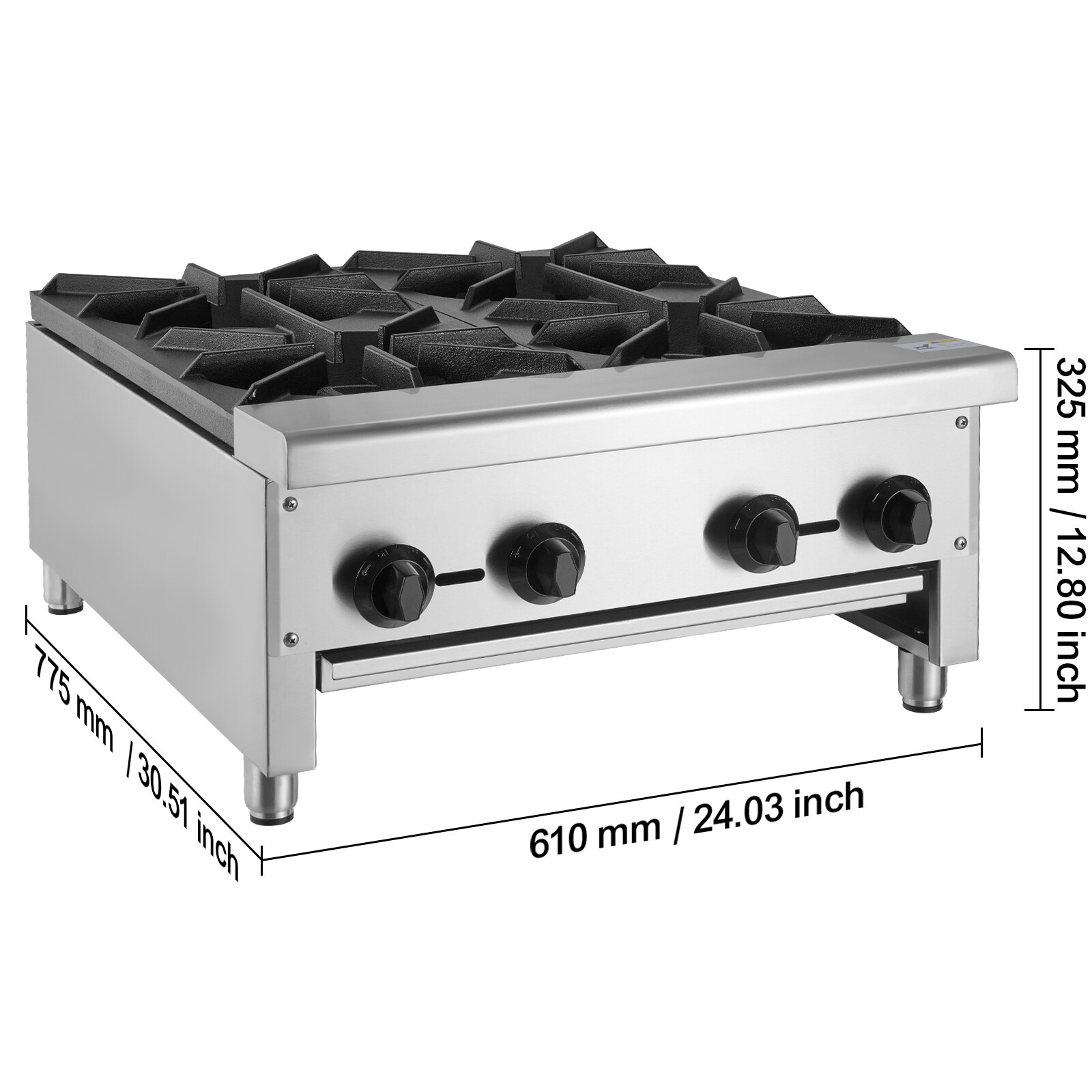VEVOR 24″ Commercial Gas Stove 4 Burners Countertop Cooking Hot Plate Propane