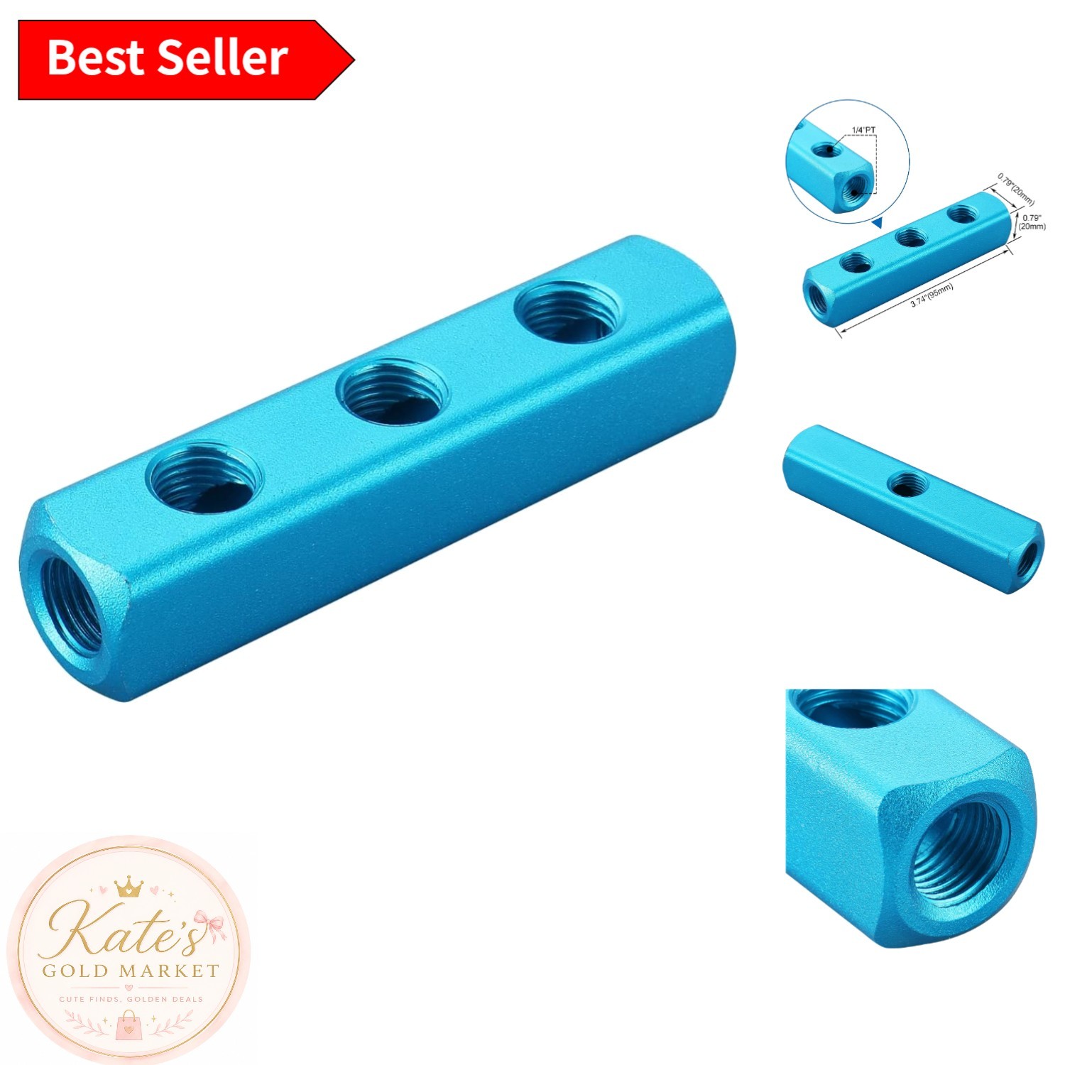 Precision Engineered Aluminum Manifold Block 3-Way 1/4″ PT – Leak-Proof Design
