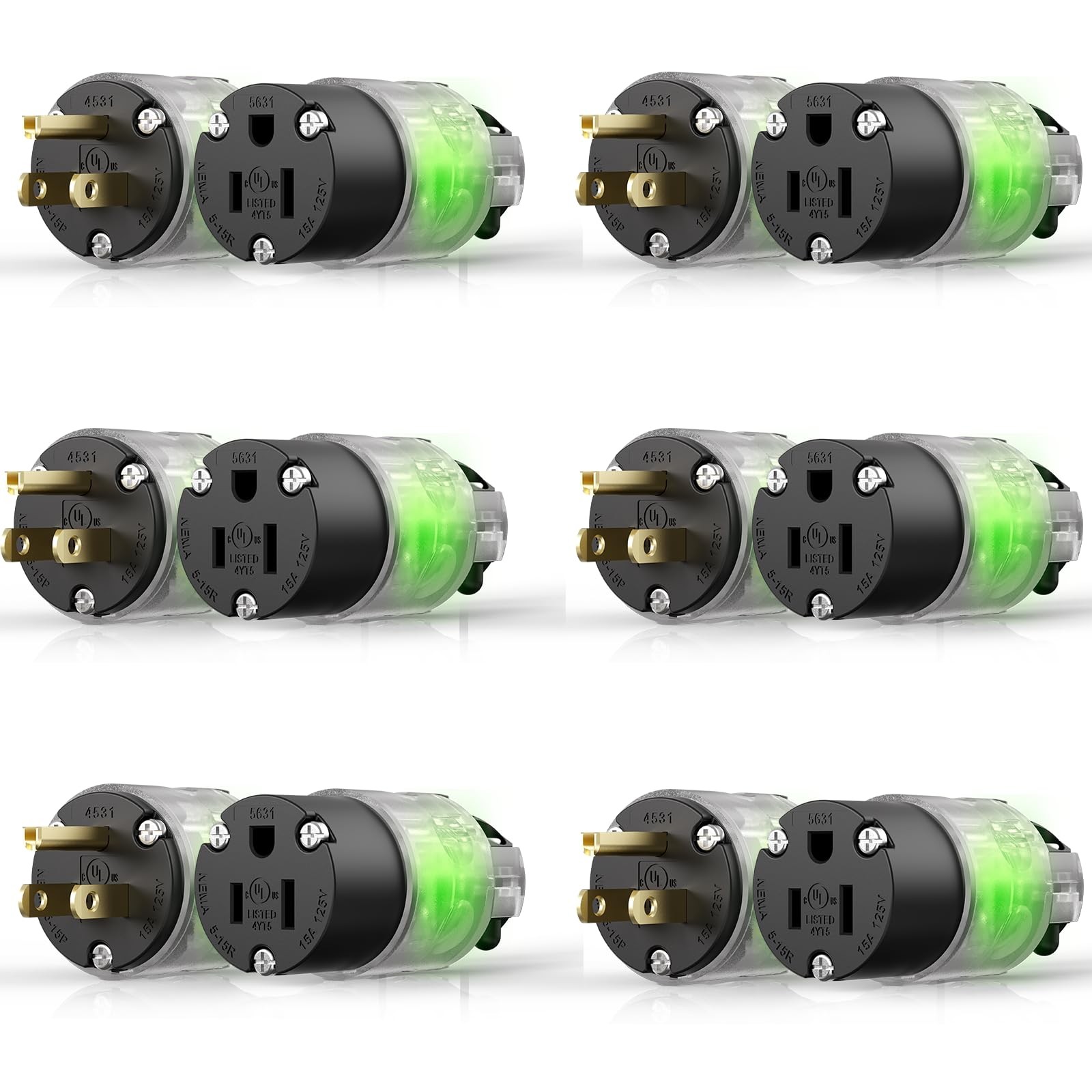 EPLESFTON 6 Set Lighted Extension Cord Ends, 15A 125V Extension Cord Replacem…