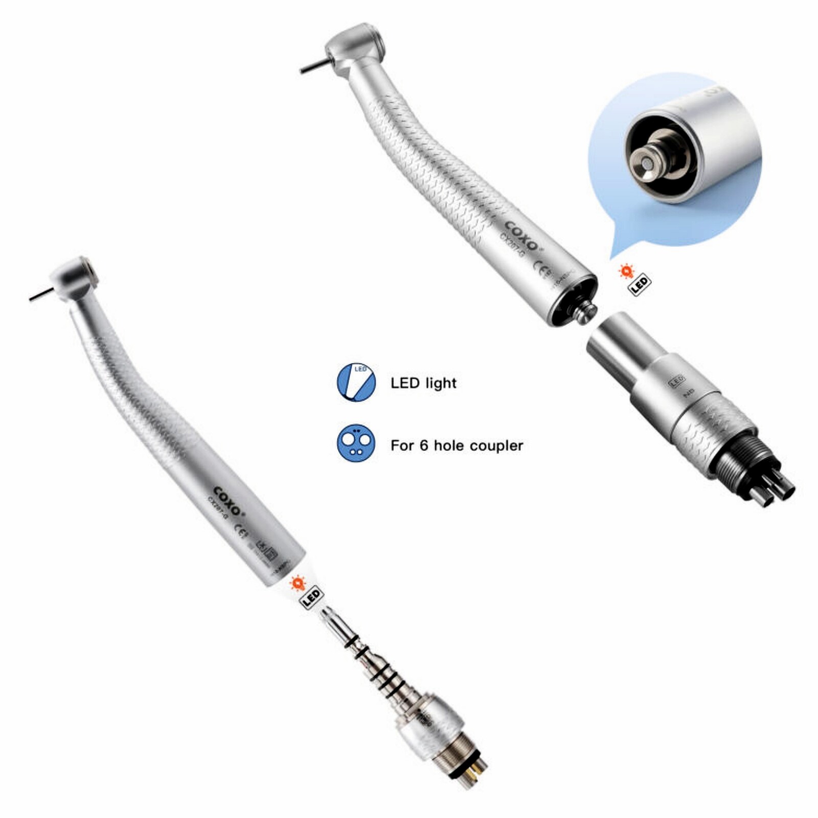COXO CX207-G High Speed Air Turbine Handpiece ≥300,000rpm 6 Holes fit NSK KAVO