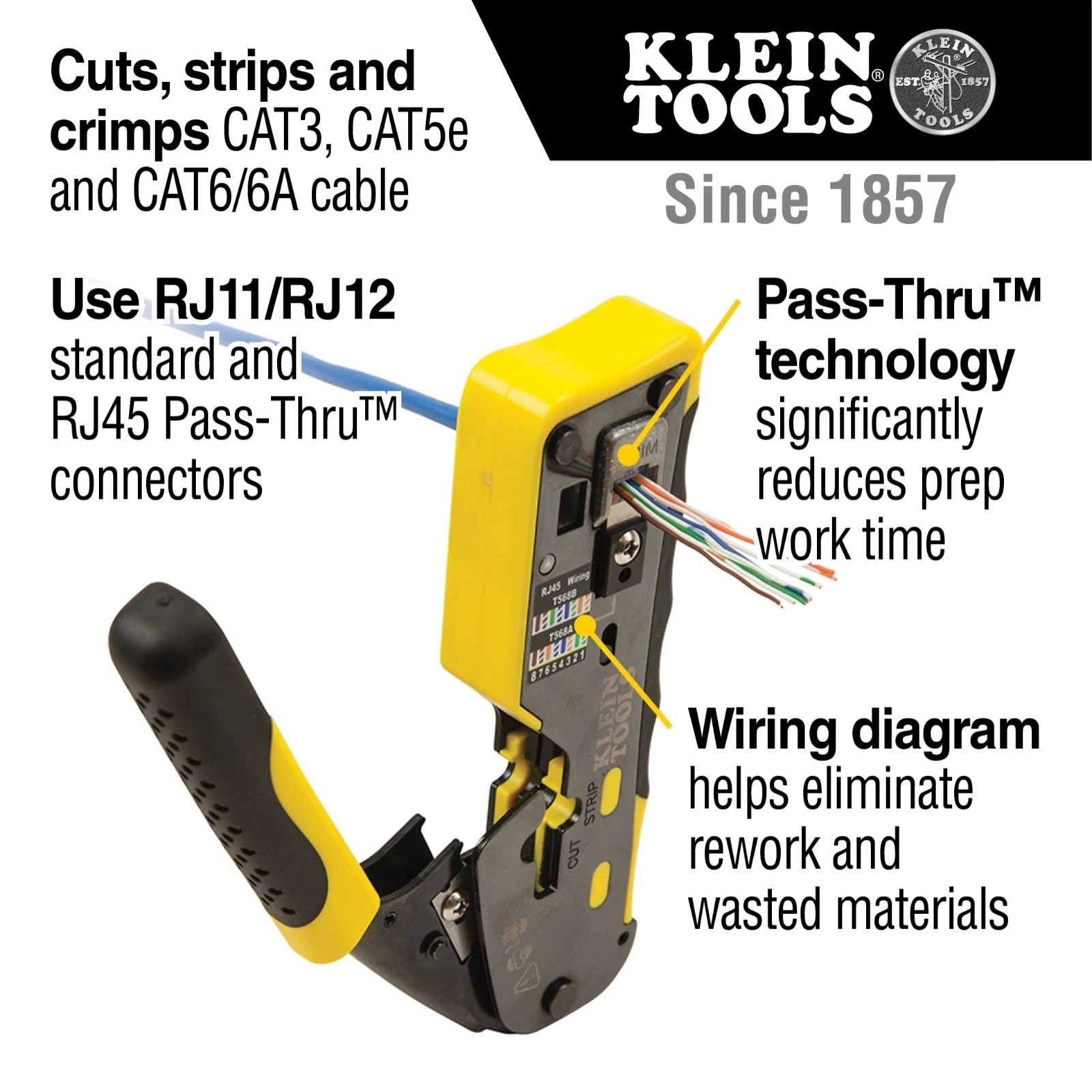 Klein Tools VDV226-110 Ratcheting Ethernet Crimper Cutter Pass-Thru RJ45 NEW🔥