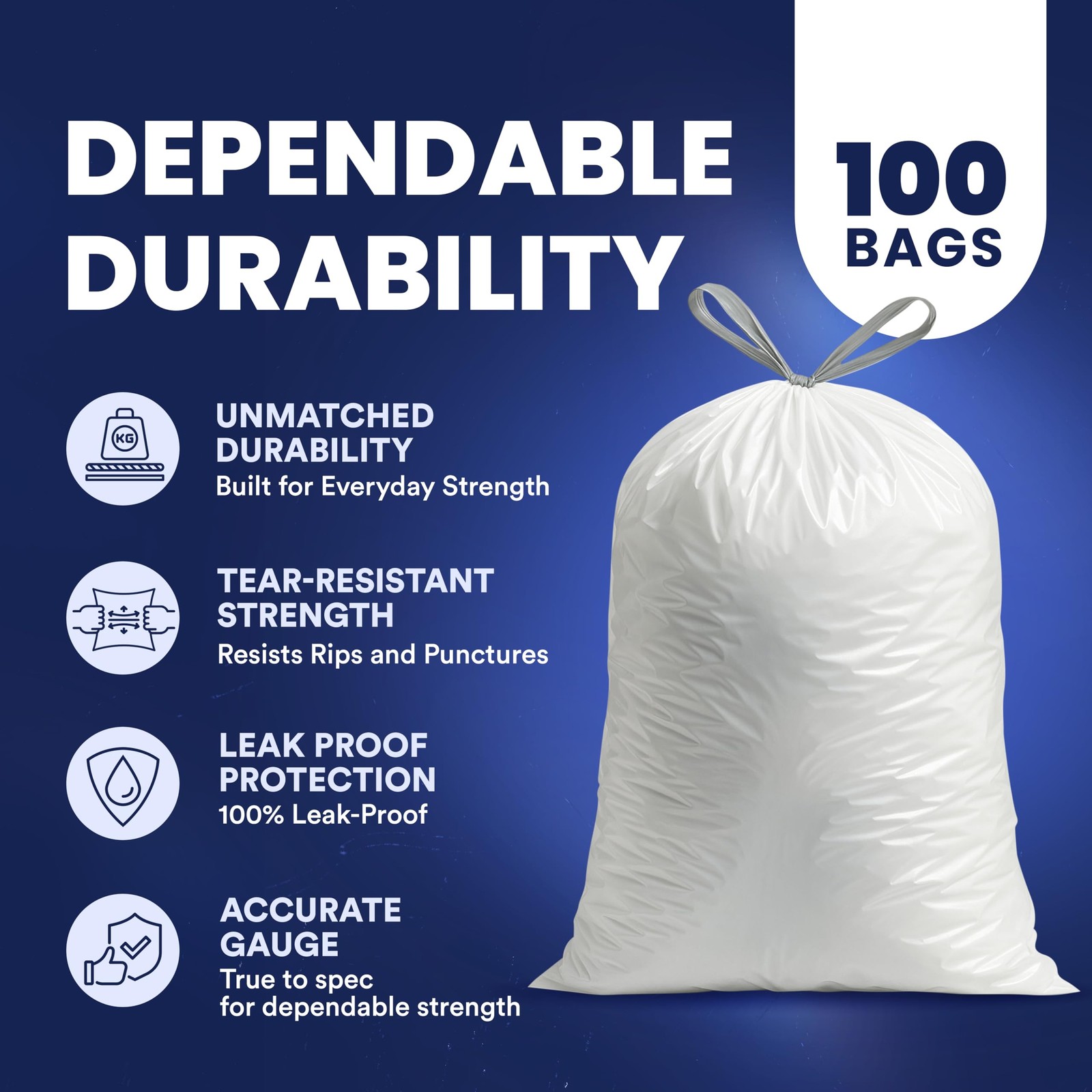 Plasticplace 5 Gallon Trash Bags – White 1 Count (Pack of 100),