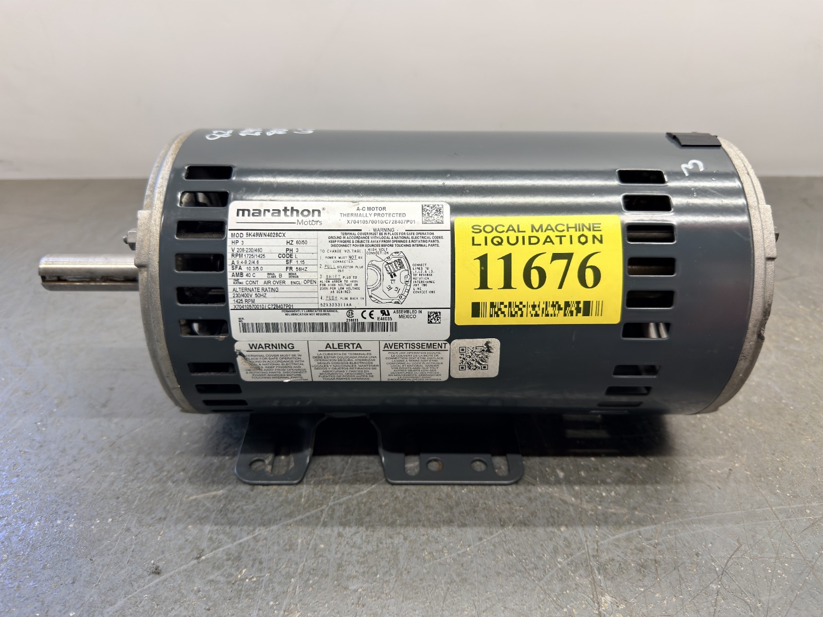 Marathon Motors / 5K49WN4028CX /X70410570010/ 3HP / 208-230/460V /Electric Motor