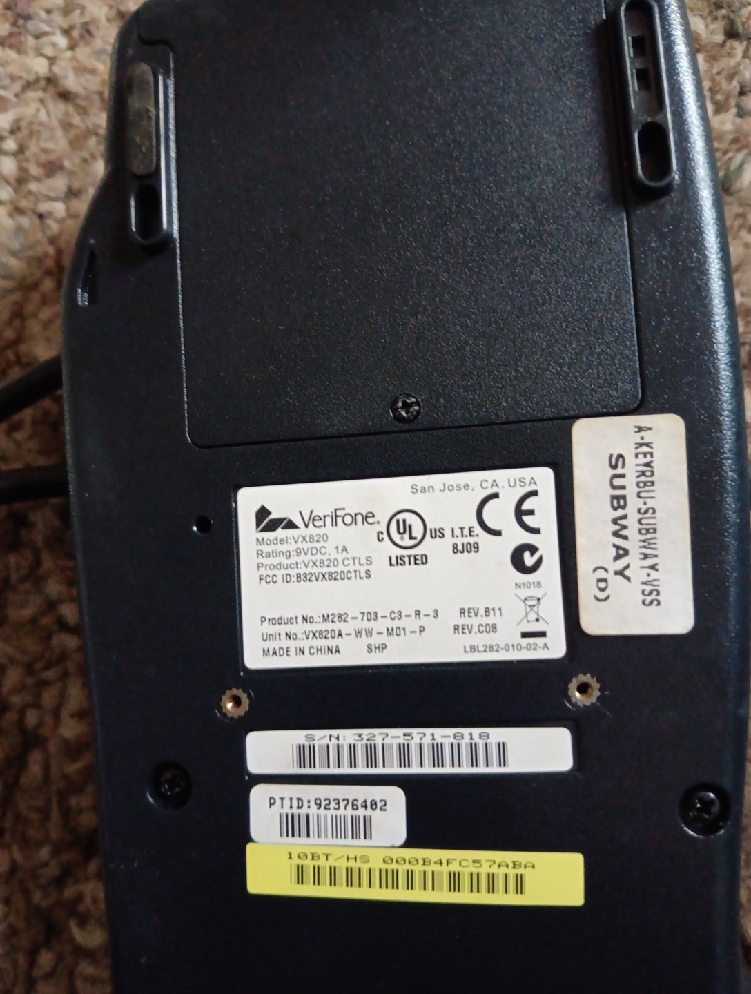 Verifone VX820/VX520 Credit/Debit Card POS Terminals Came From Subway System