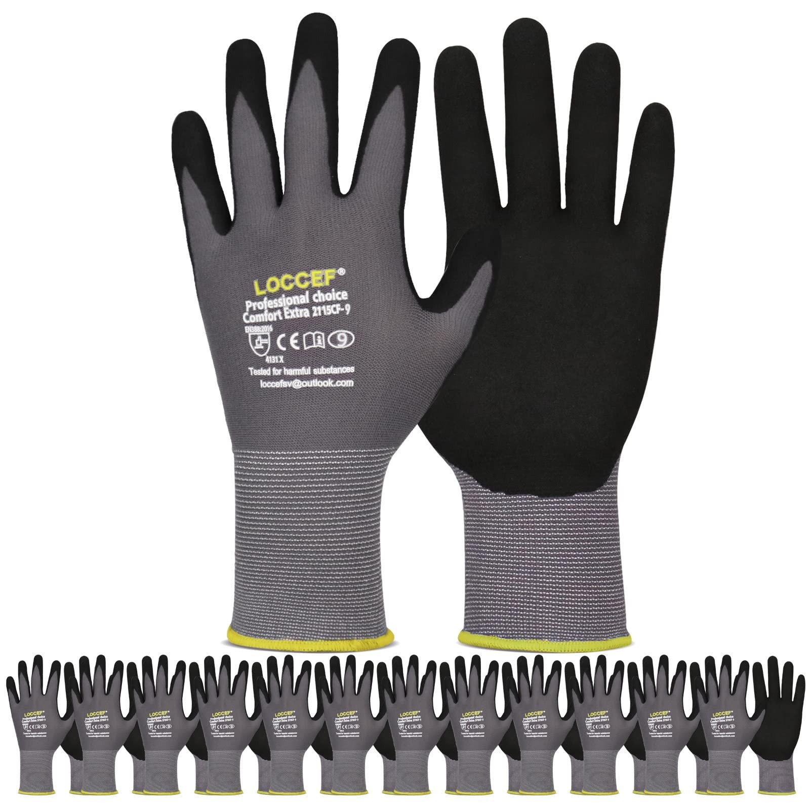 MicroFoam Nitrile Coated Work Gloves – 6 Pairs, Seamless Knit Nylon, Gray