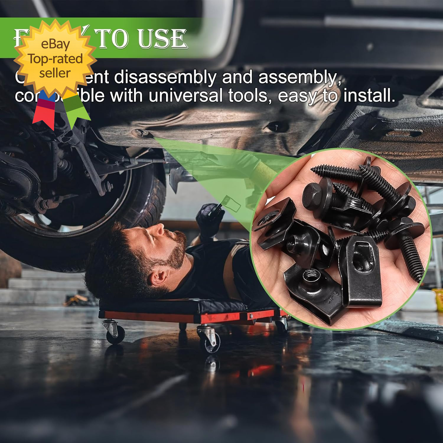50PCS 1/4 U-Nut Clips & Hex Head Automotive Body Fender Bolts Kit For Most Cars