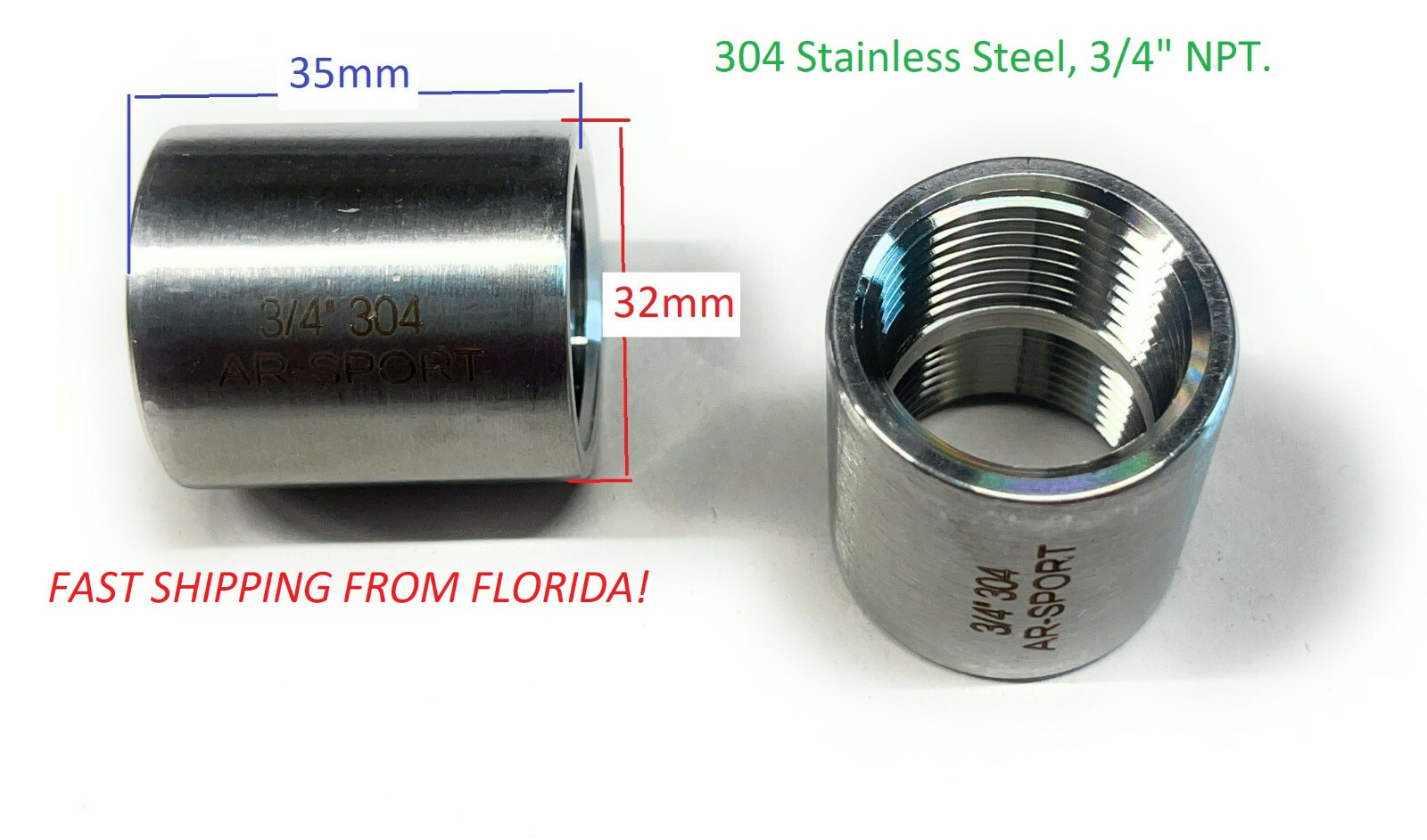 3/4″ Female NPT Coupling 304 Stainless Pipe Fitting Coupler ( 2pc) heavy duty.