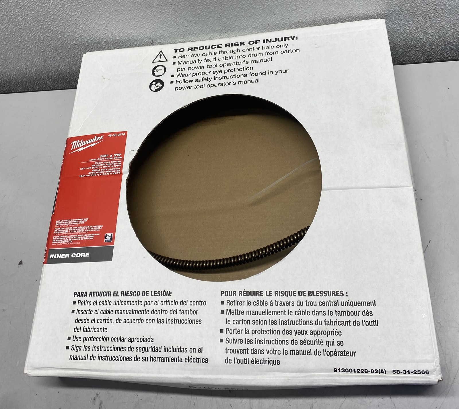 Milwaukee 48-53-2778 1/2 in x 75 ft Inner Core Drum Cable
