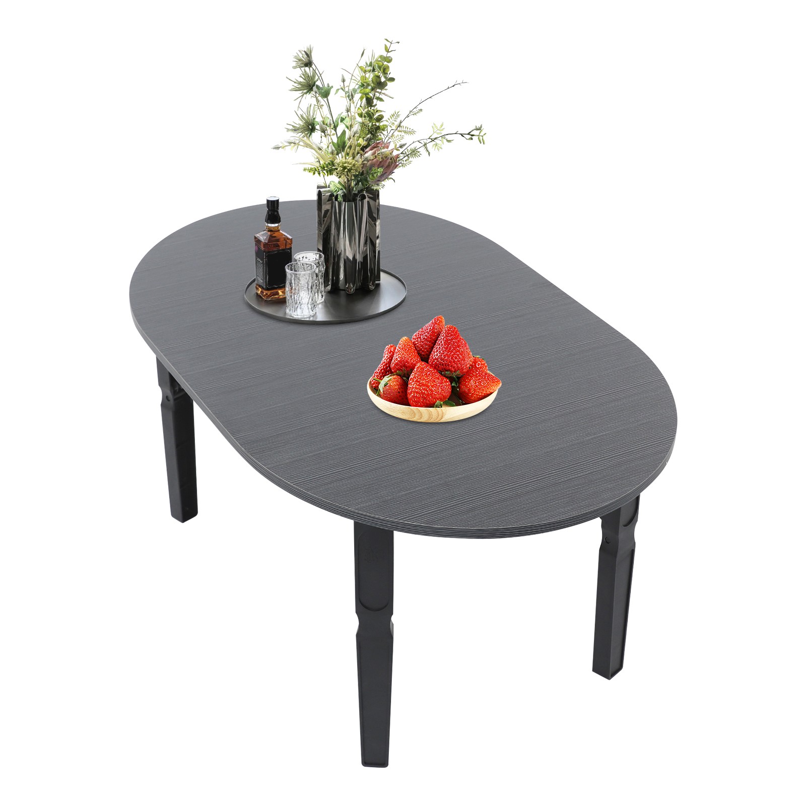 Coffee Table -80x48x36cm- Black Brushed Tabletop Folding Table For Small Place.