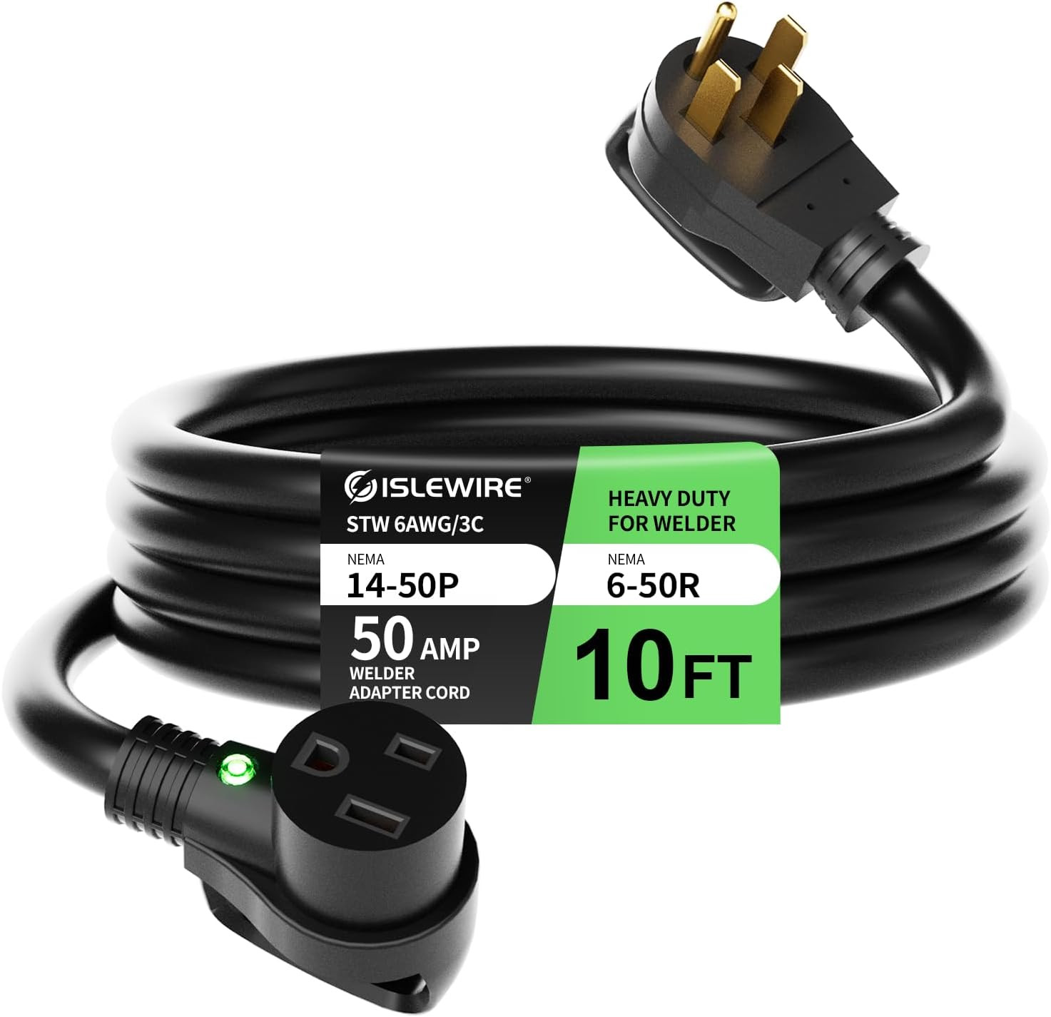 6 AWG Welder Extension Cord 10FT, NEMA 14-50P to 6-50R Adapter, 50 Amp 250V 1250