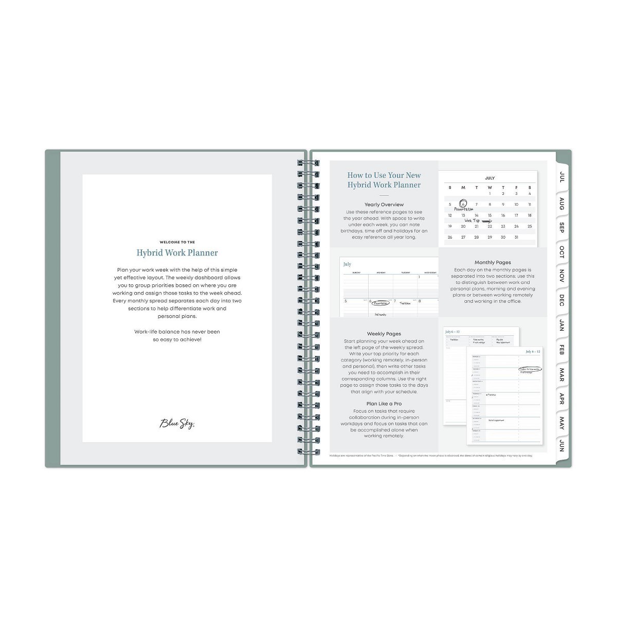 Blue Sky 7″x9″ 2026-2027 Hybrid Work Planner Solid Clary Sage Safety Wirebound