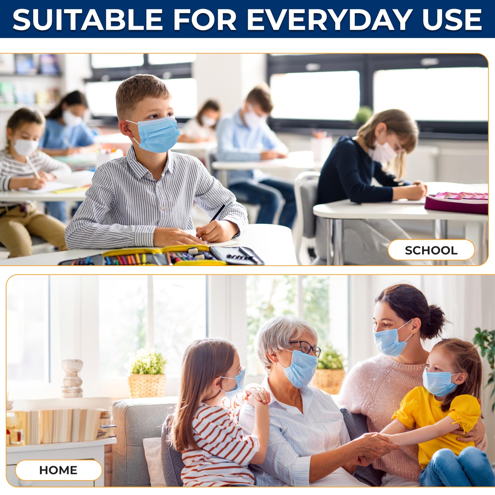 SereneLife SLKDPLY50 50 Pcs. Kids Disposable Face Masks – 3 Layer Protection