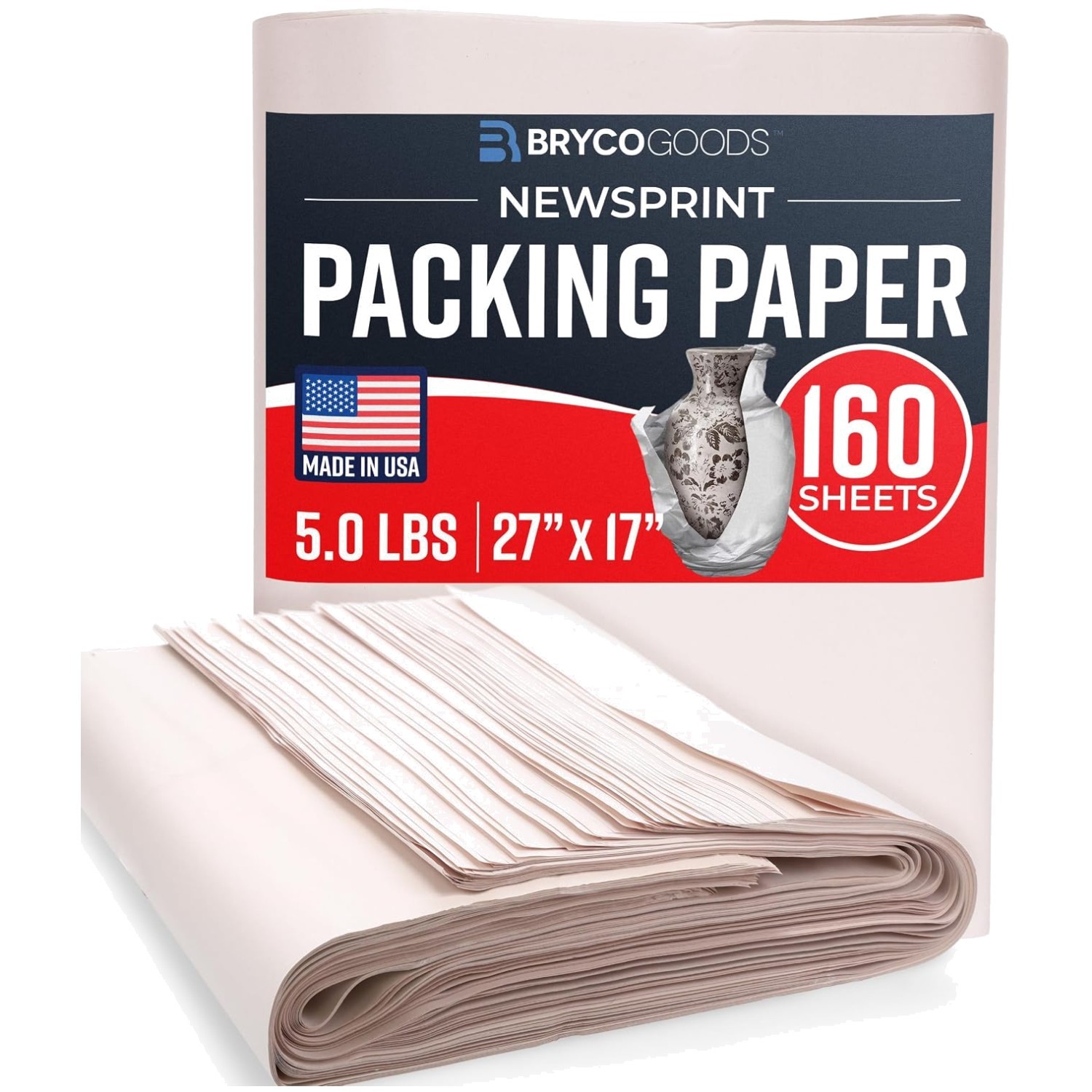 Versatile 160 Sheets Newsprint Packing Paper – 27″ x 17″ for Easy Wrapping