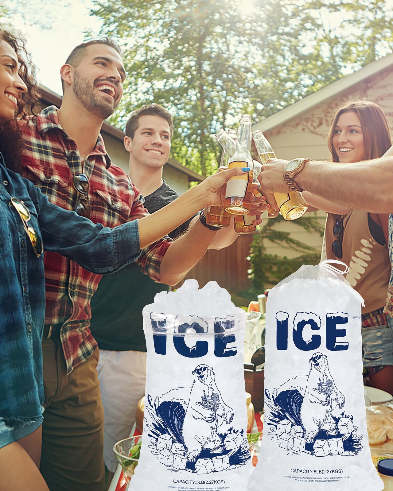 5lb Ice Bags with Drawstring – 50 Pack Reusable Heavy-Duty 50PACK, 5LB