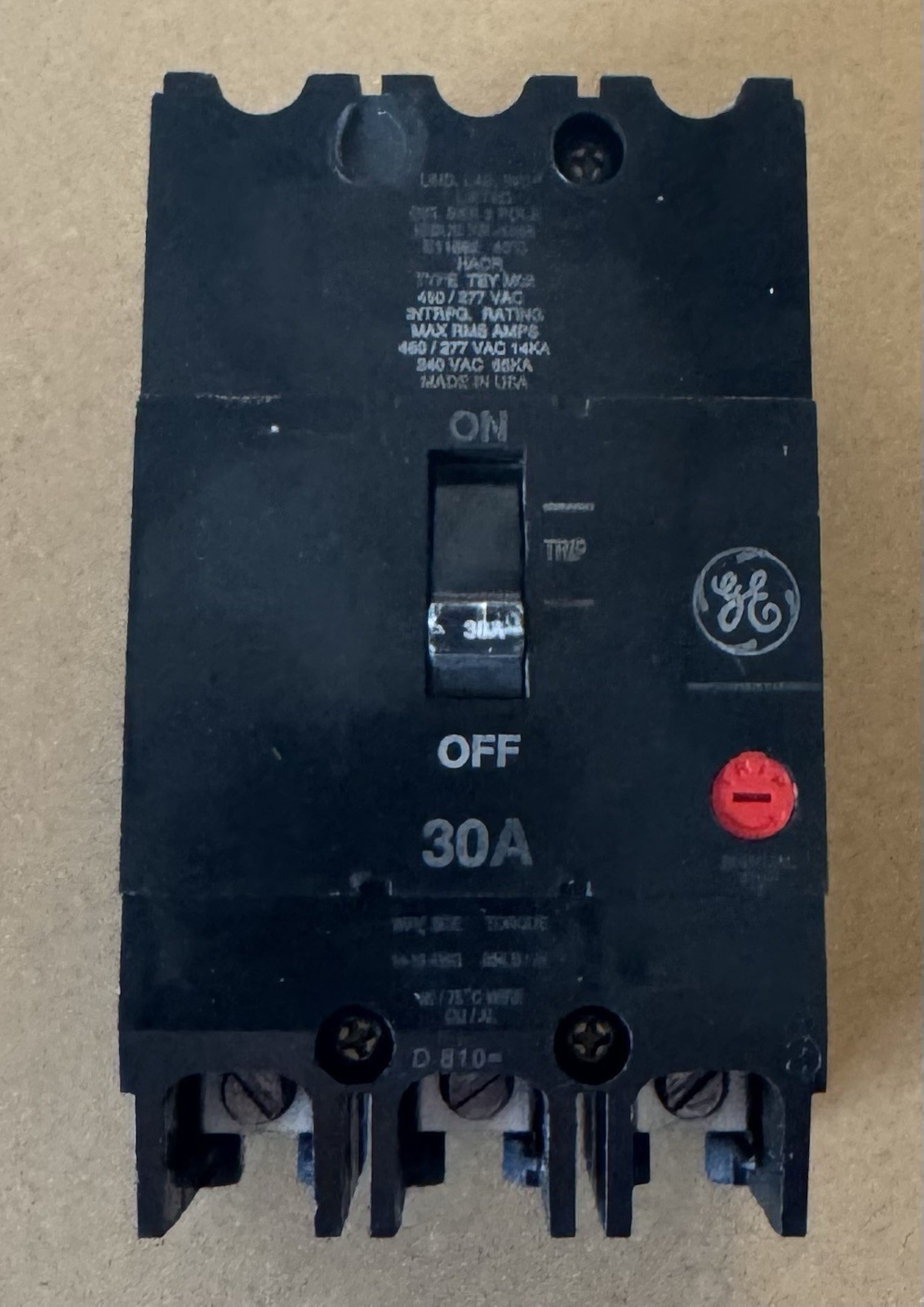 GE TEY330 CIRCUIT BREAKER, 480/277-VOLT, 3-POLE, 30-AMP, BRK / TEY FRAME