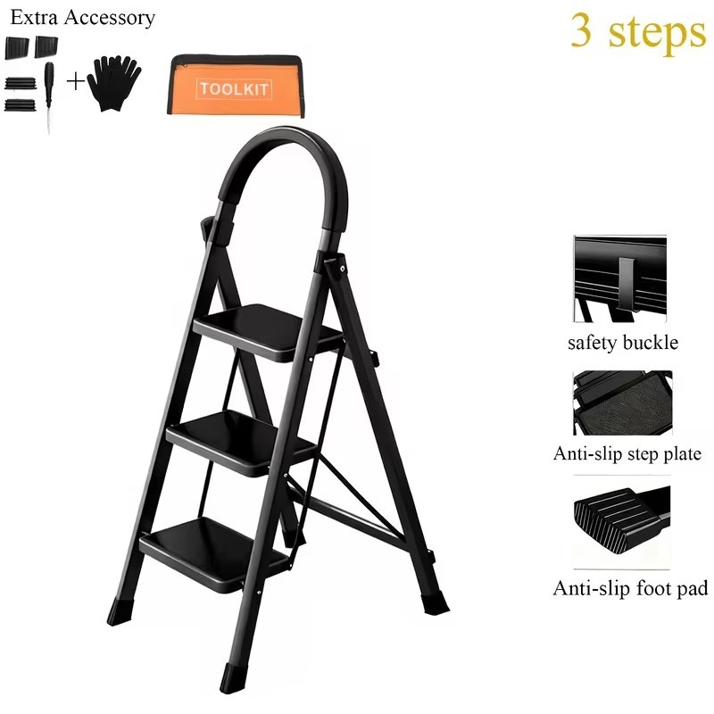 2/3/4/5-Step Ladder, Lightweight Folding Step Stool with Extra-Wide Anti-Slip