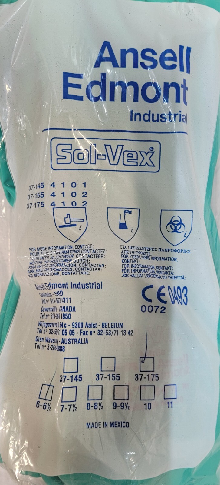 3 Pair ANSELL SOL-VEX 12″ Chemical Resistant Gloves, Nitrile SZ 6-6-1/2 (XS)