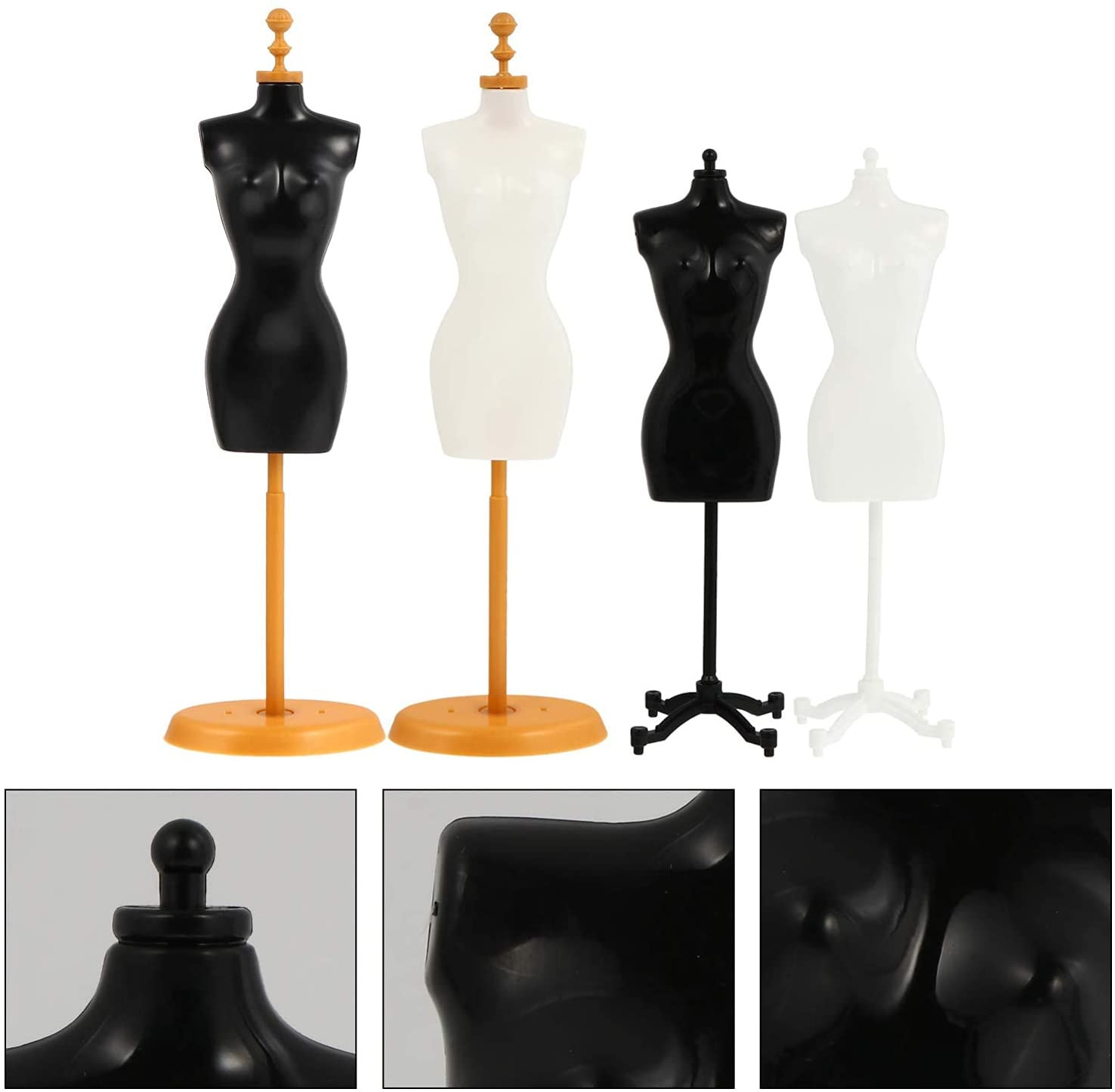 Mini Size Female Mannequin Torso, 4Pcs Mini Doll Dress Form Manikin Body with Ba
