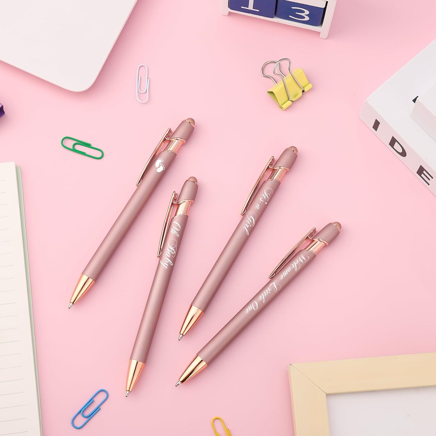 50 Pcs Baby Shower Pens with Stylus Tip Metal 50 Count (Pack of 1), Rose Gold