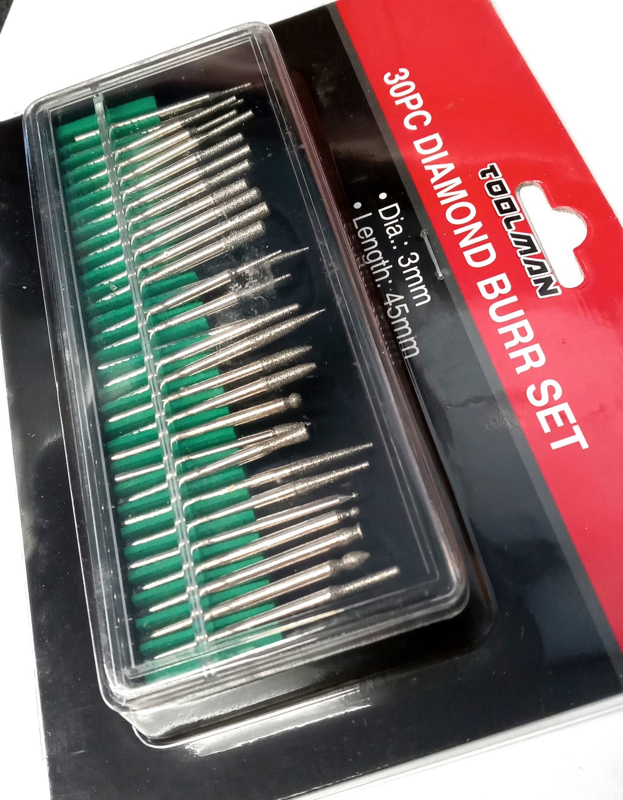 Toolman 30 Piece Diamond Burr Set ~ 3mm 45mm Length QTH017